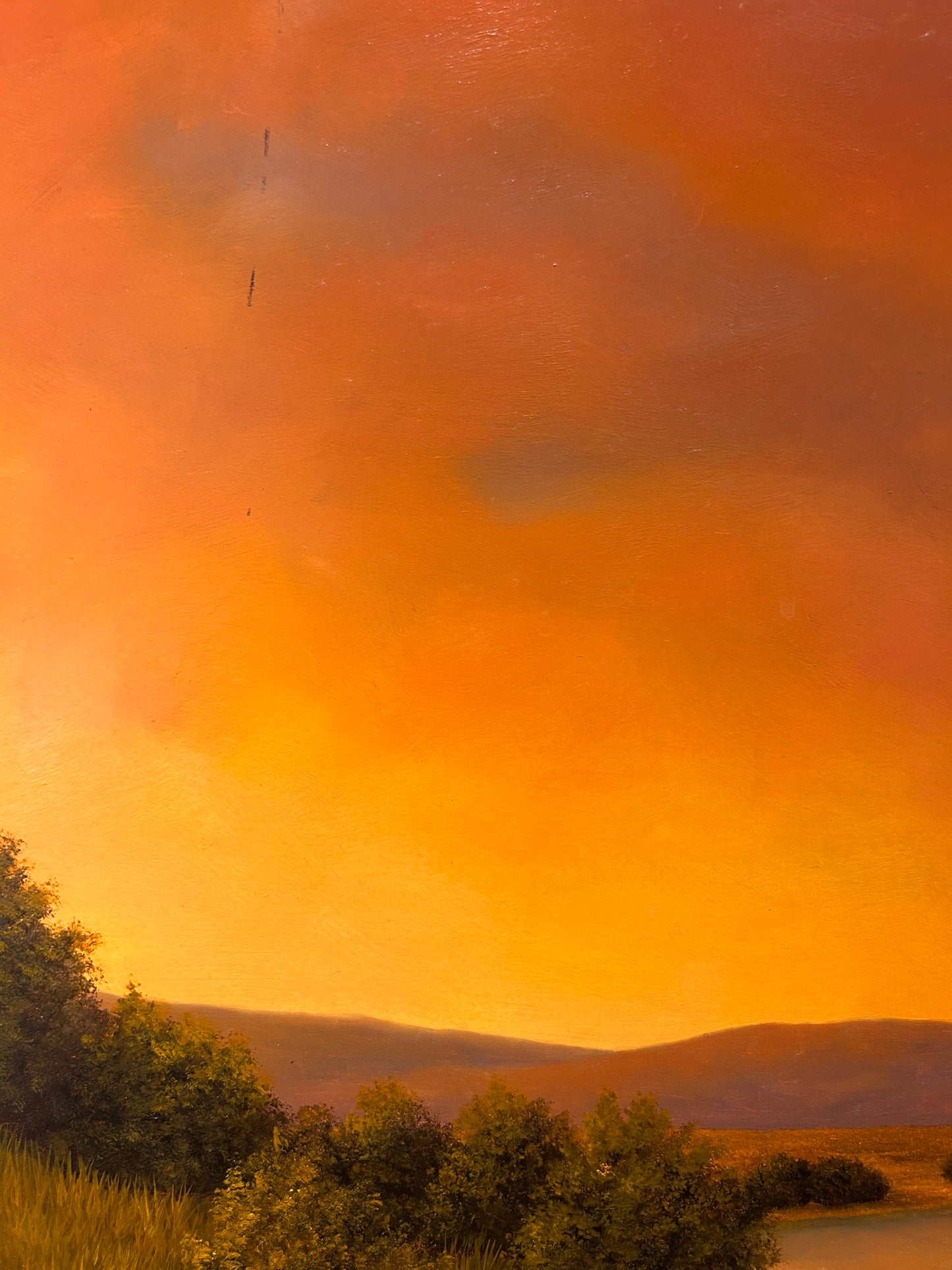 Greg Skol Winding River Psalm Sunset Landscape Oil Painting in Gold Floater Frame