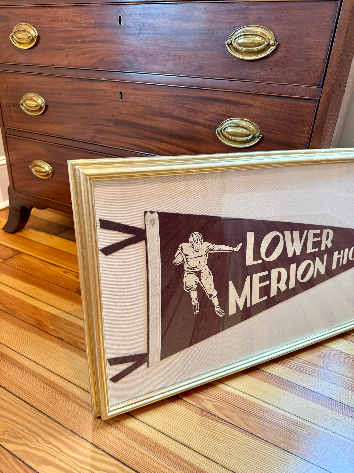 Vintage Lower Merion High Pennant on Ivory Duck Cloth in Gold Frame