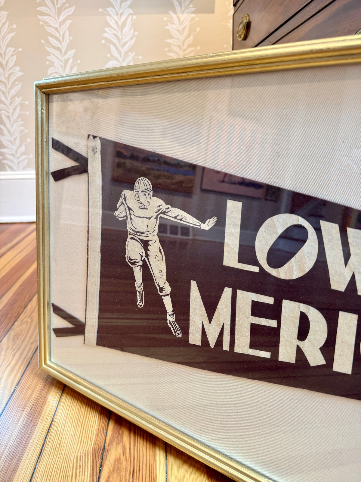 Vintage Lower Merion High Pennant on Ivory Duck Cloth in Gold Frame