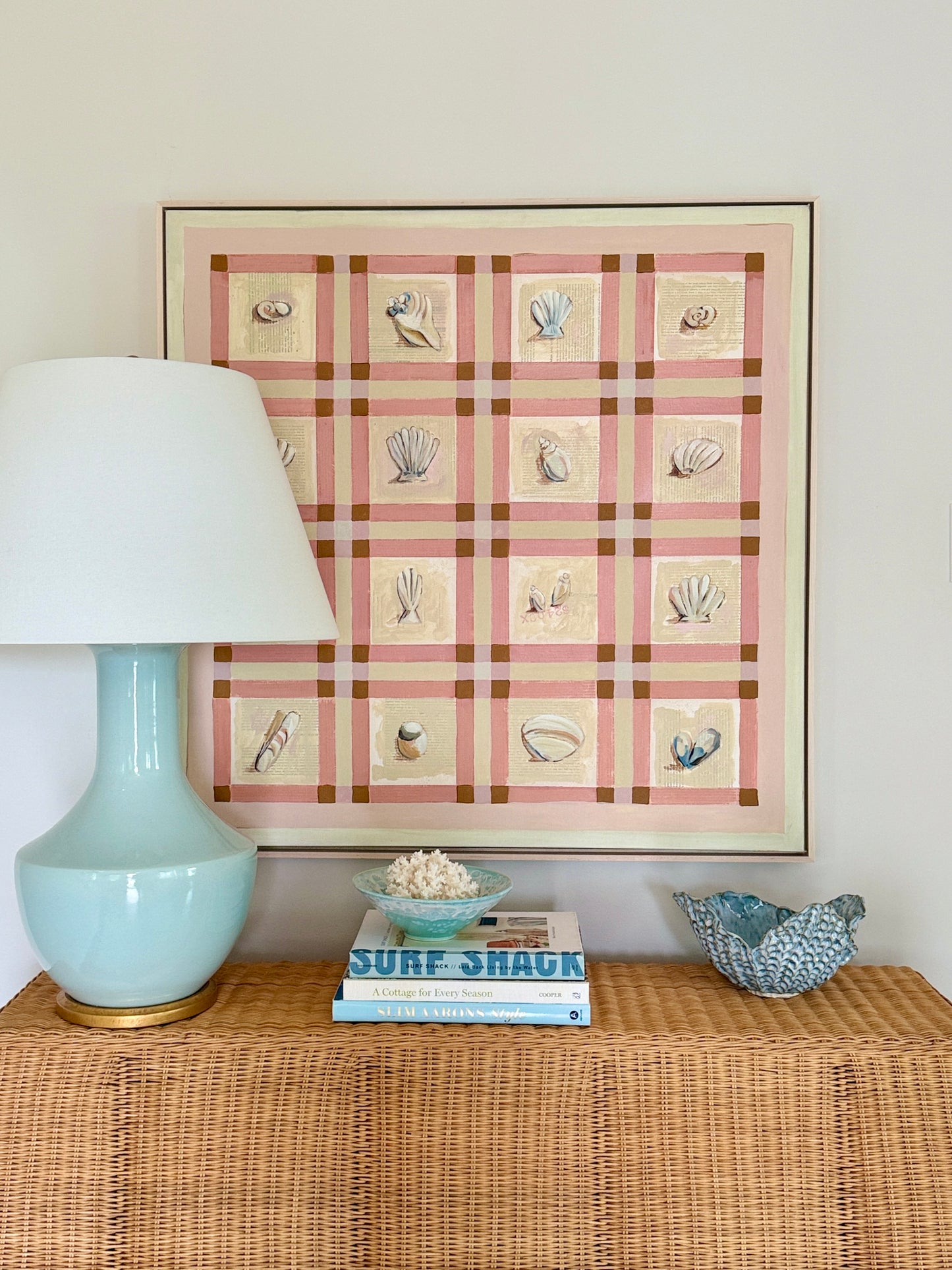 Lauren DeMarco Keepers Seashell Collection Mixed Media in Natural Maple Wood Frame