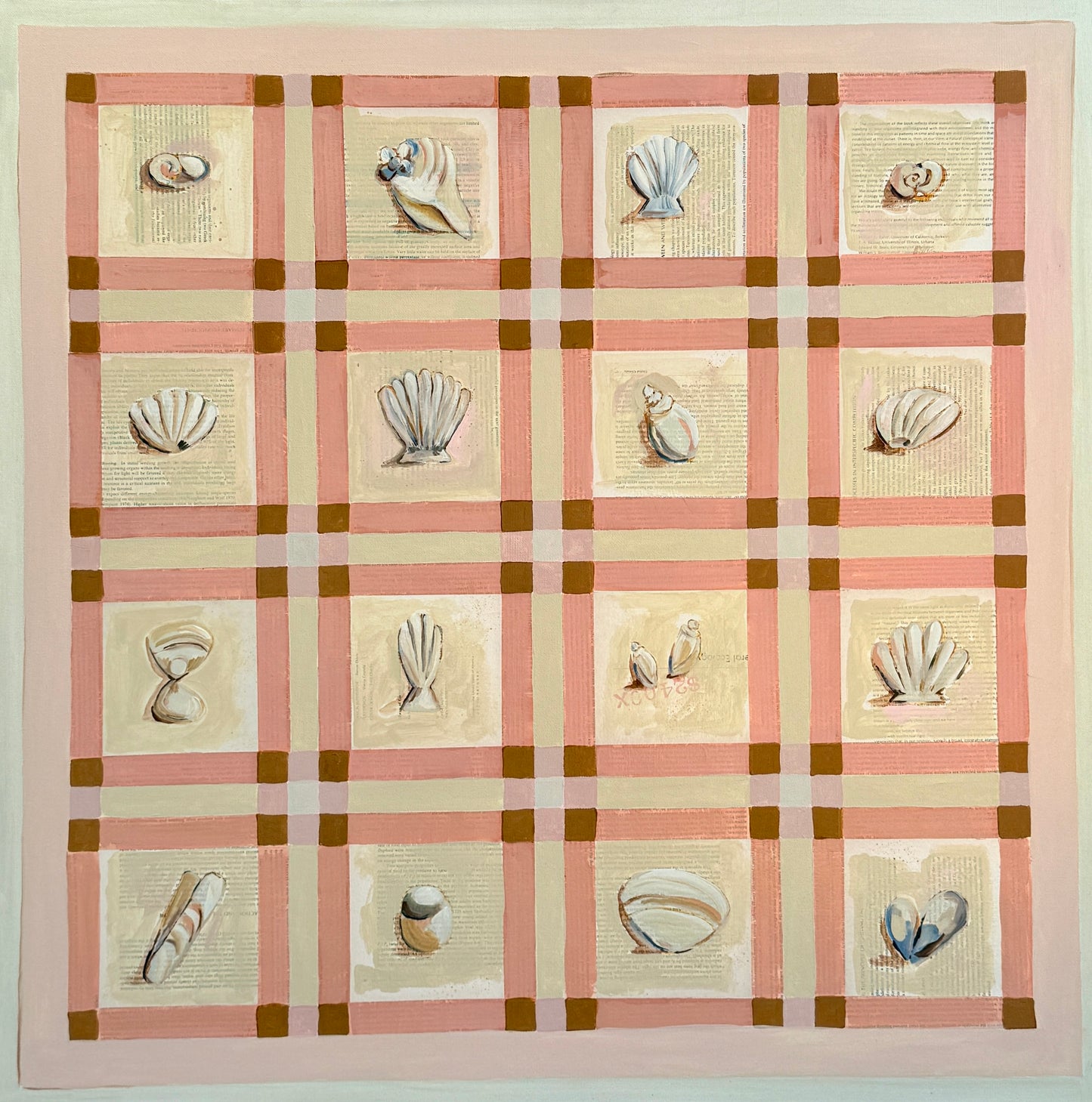 Lauren DeMarco Keepers Seashell Collection Mixed Media in Natural Maple Wood Frame
