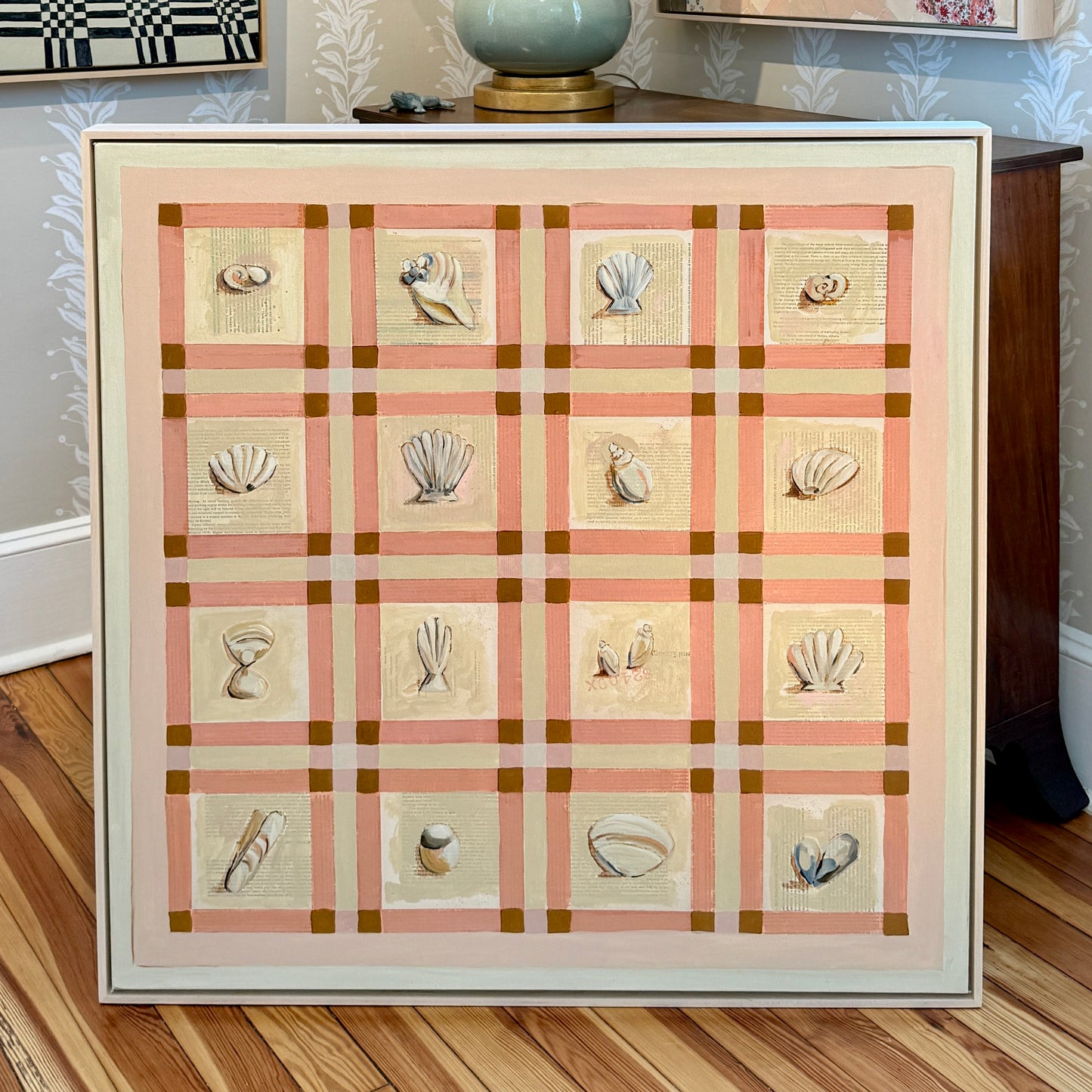 Lauren DeMarco Keepers Seashell Collection Mixed Media in Natural Maple Wood Frame
