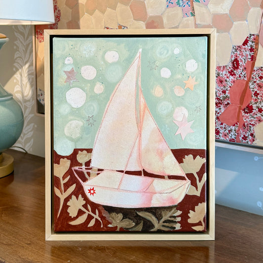 Lauren DeMarco Front and Center Sailboat Mixed Media in Natural Maple Floater Frame