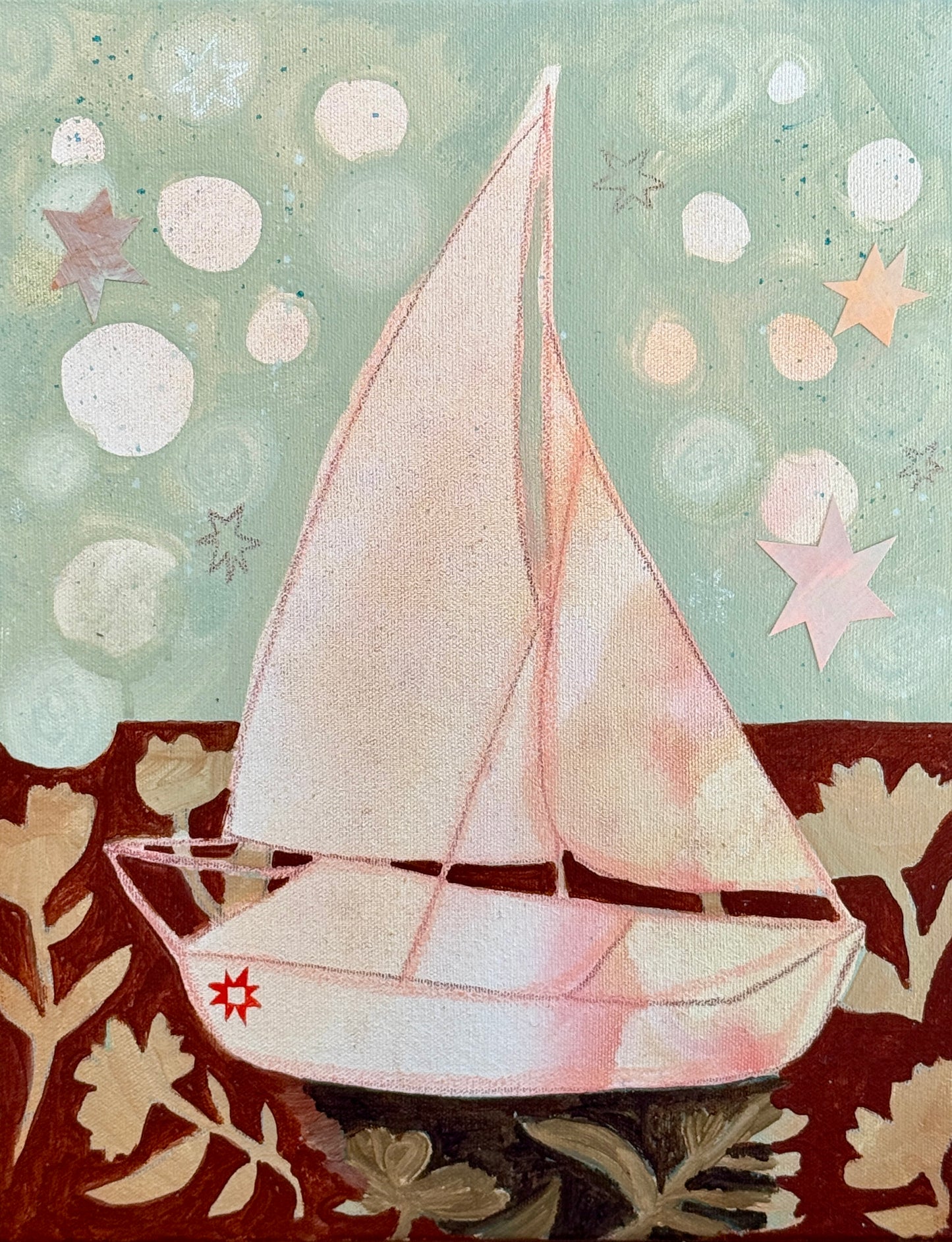 Lauren DeMarco Front and Center Sailboat Mixed Media in Natural Maple Floater Frame