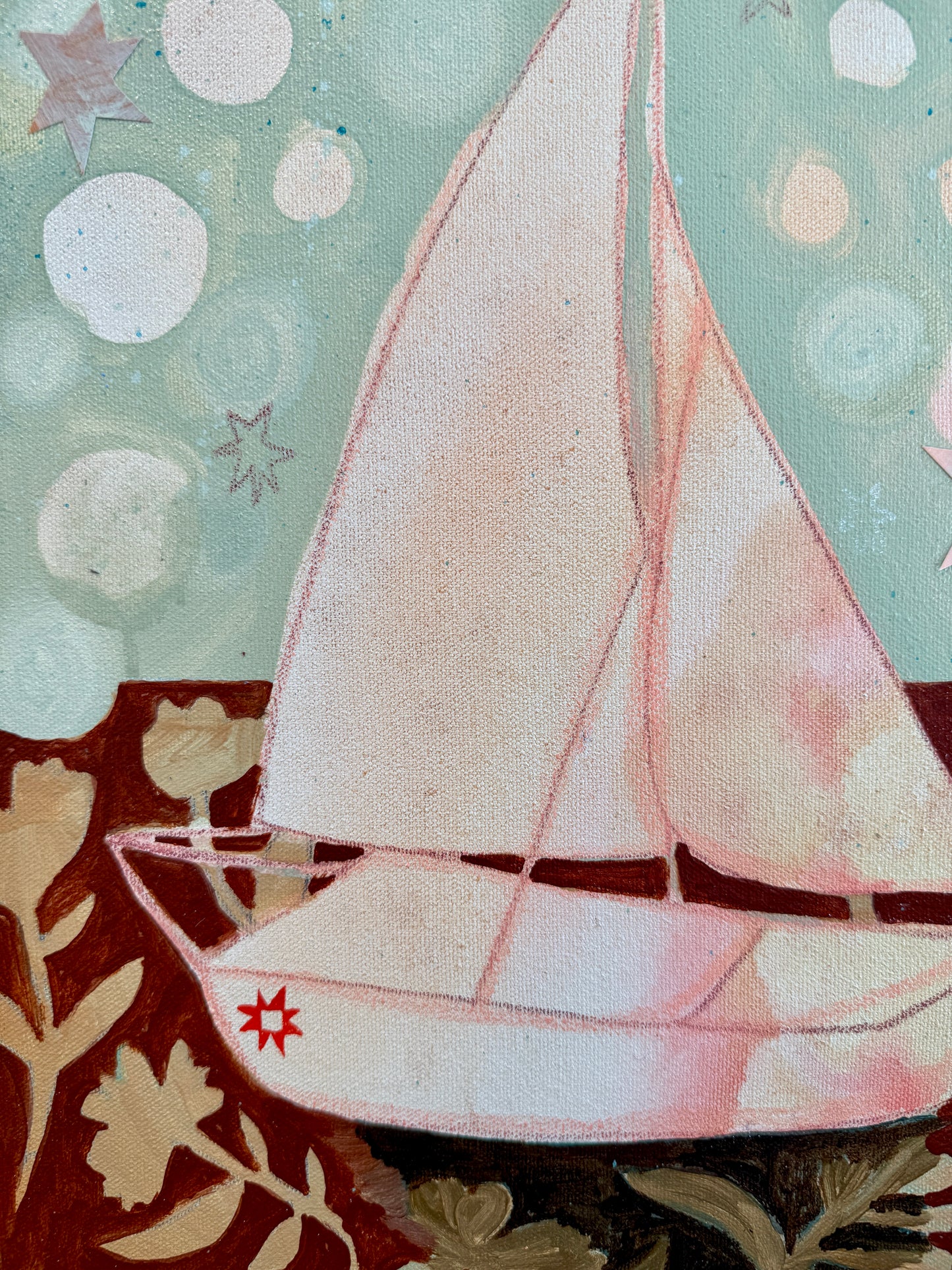 Lauren DeMarco Front and Center Sailboat Mixed Media in Natural Maple Floater Frame