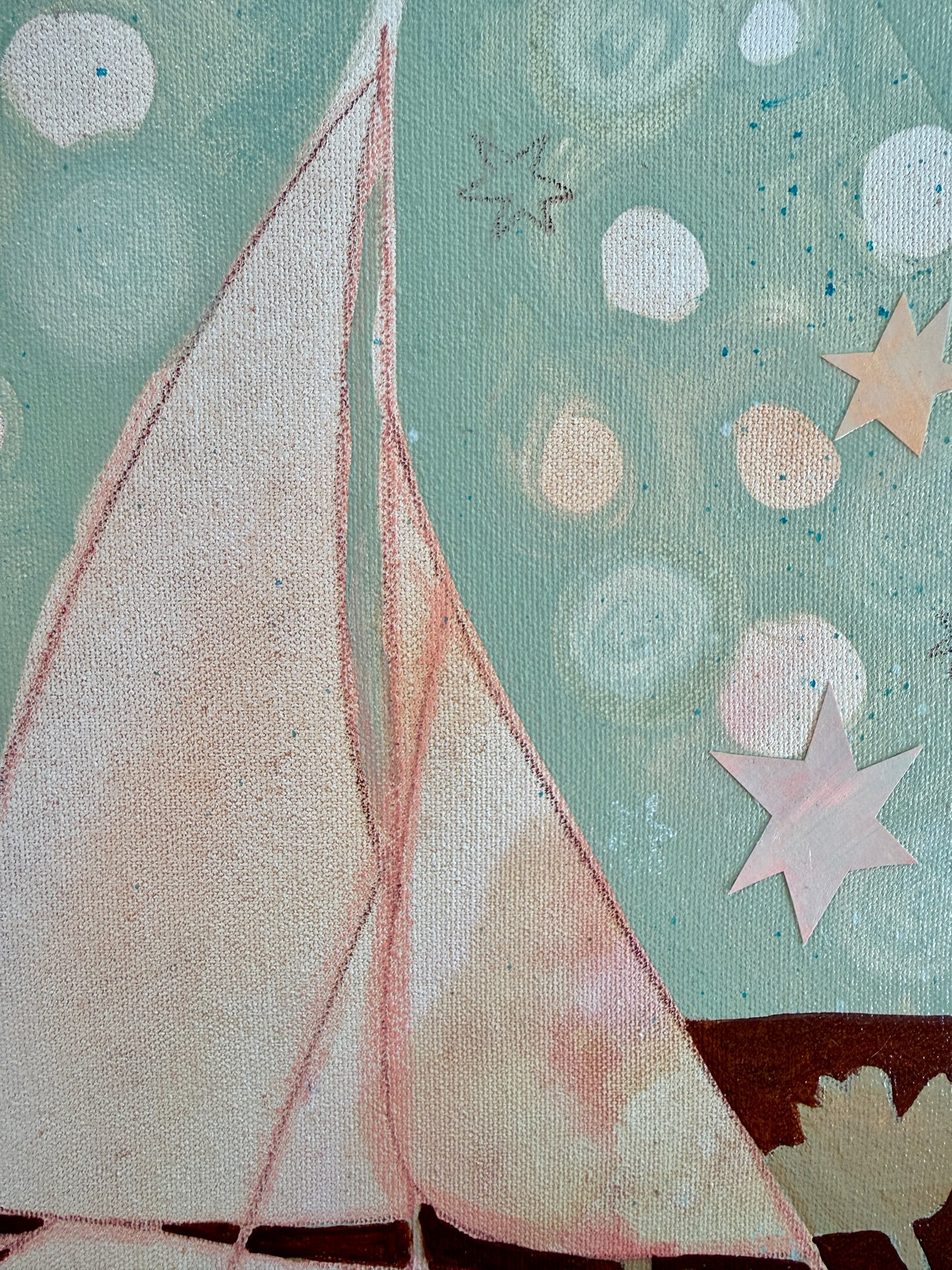 Lauren DeMarco Front and Center Sailboat Mixed Media in Natural Maple Floater Frame
