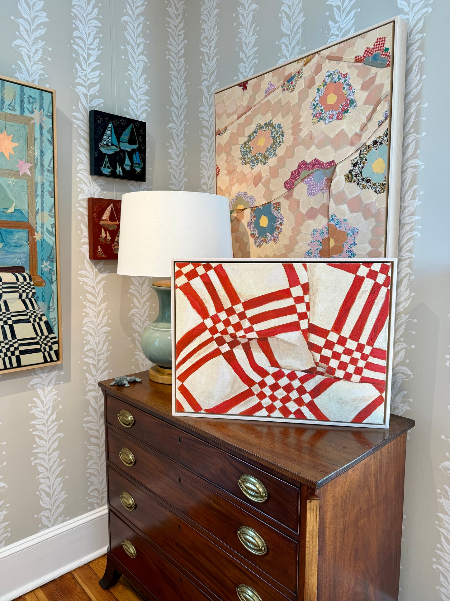 Lauren DeMarco Quilted 4 Acrylic Painting in Natural Maple Wood Frame