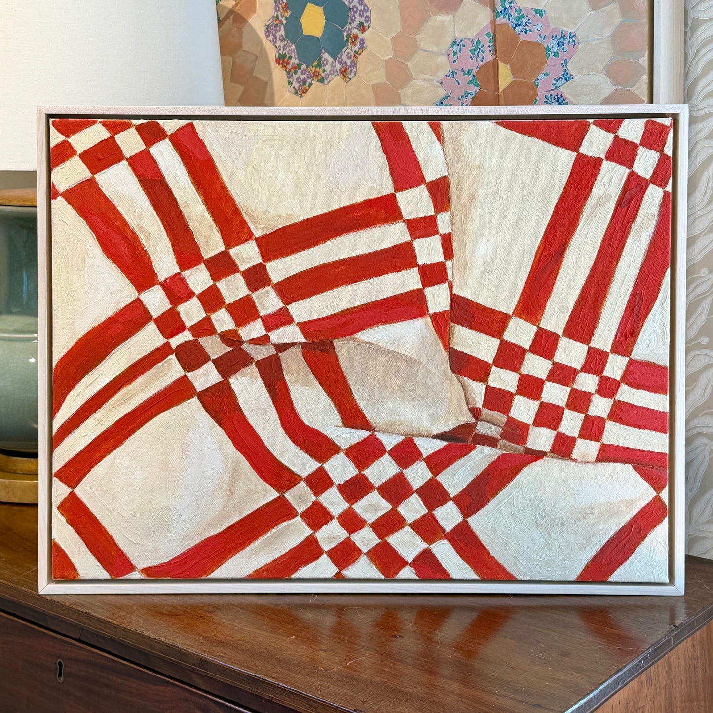 Lauren DeMarco Quilted 4 Acrylic Painting in Natural Maple Wood Frame