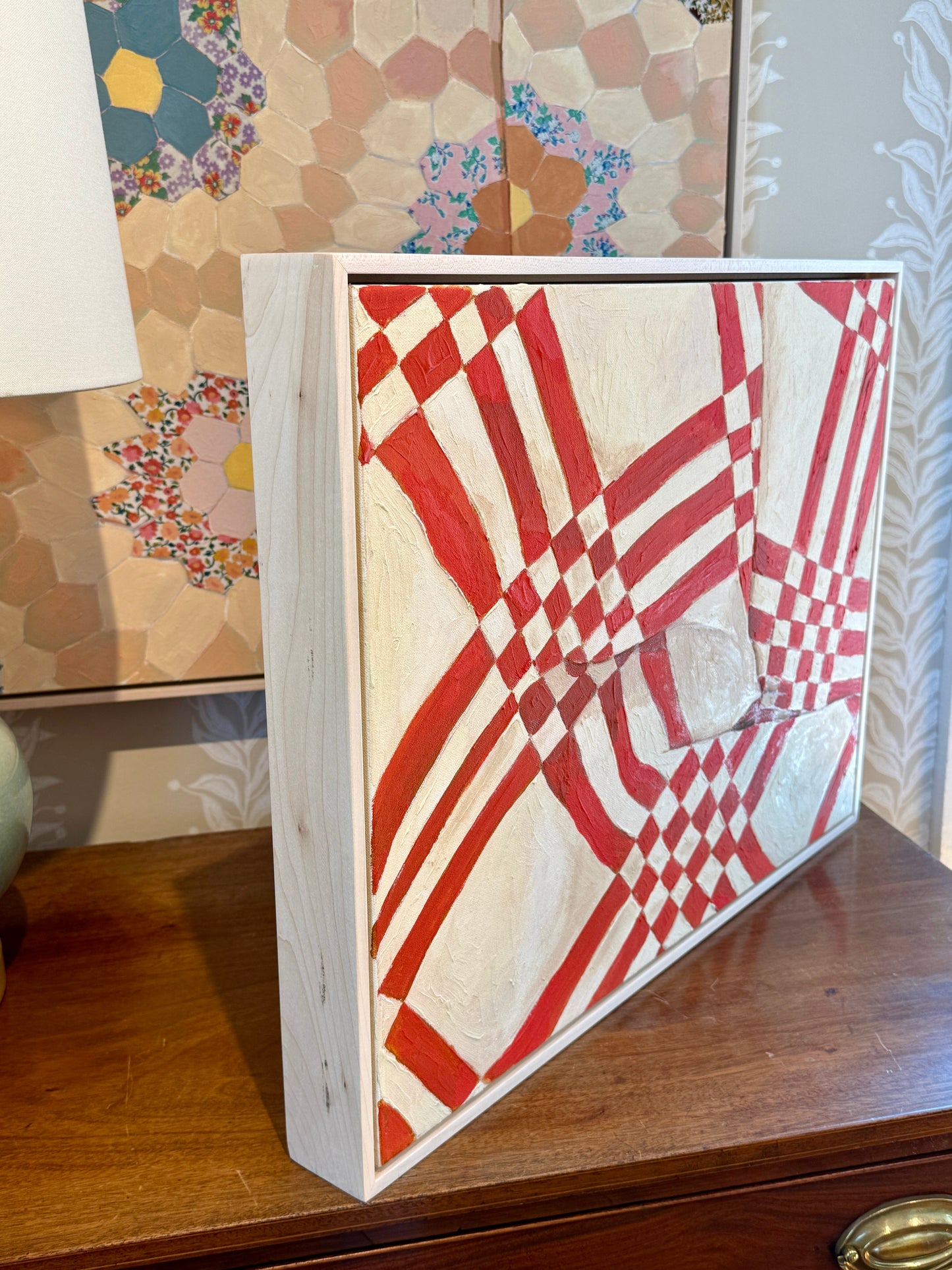 Lauren DeMarco Quilted 4 Acrylic Painting in Natural Maple Wood Frame