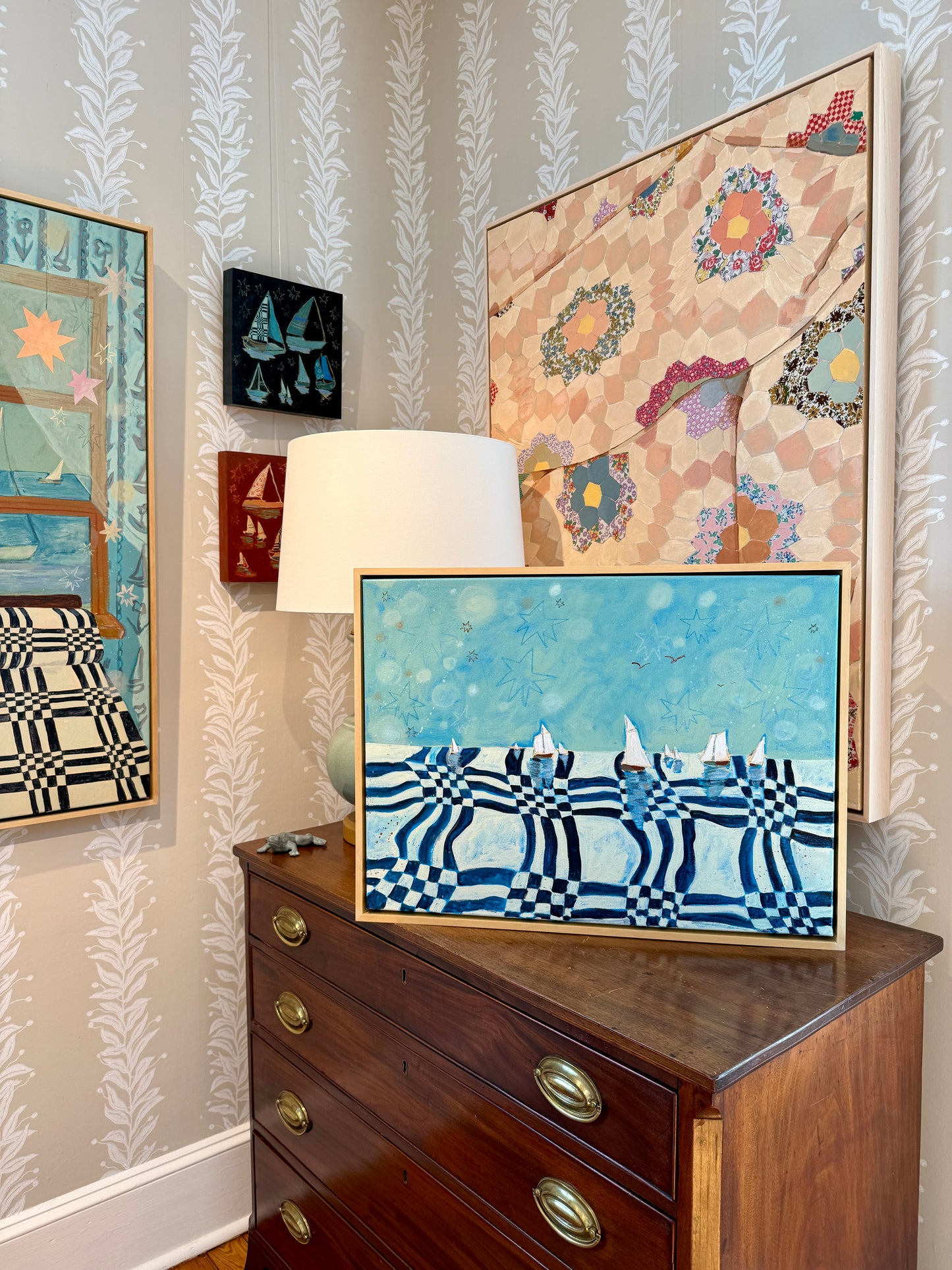 Lauren DeMarco Warped Narrative Acrylic Painting in Natural Maple Wood Frame