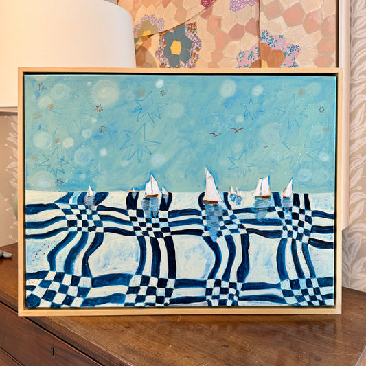 Lauren DeMarco Warped Narrative Acrylic Painting in Natural Maple Wood Frame