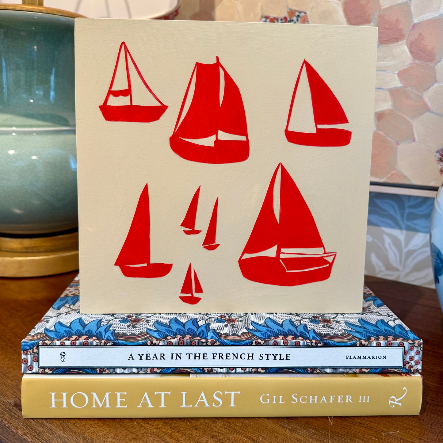 Lauren DeMarco Crystal Clear Sailboat Paper and Acrylic Painting on Wood Panel