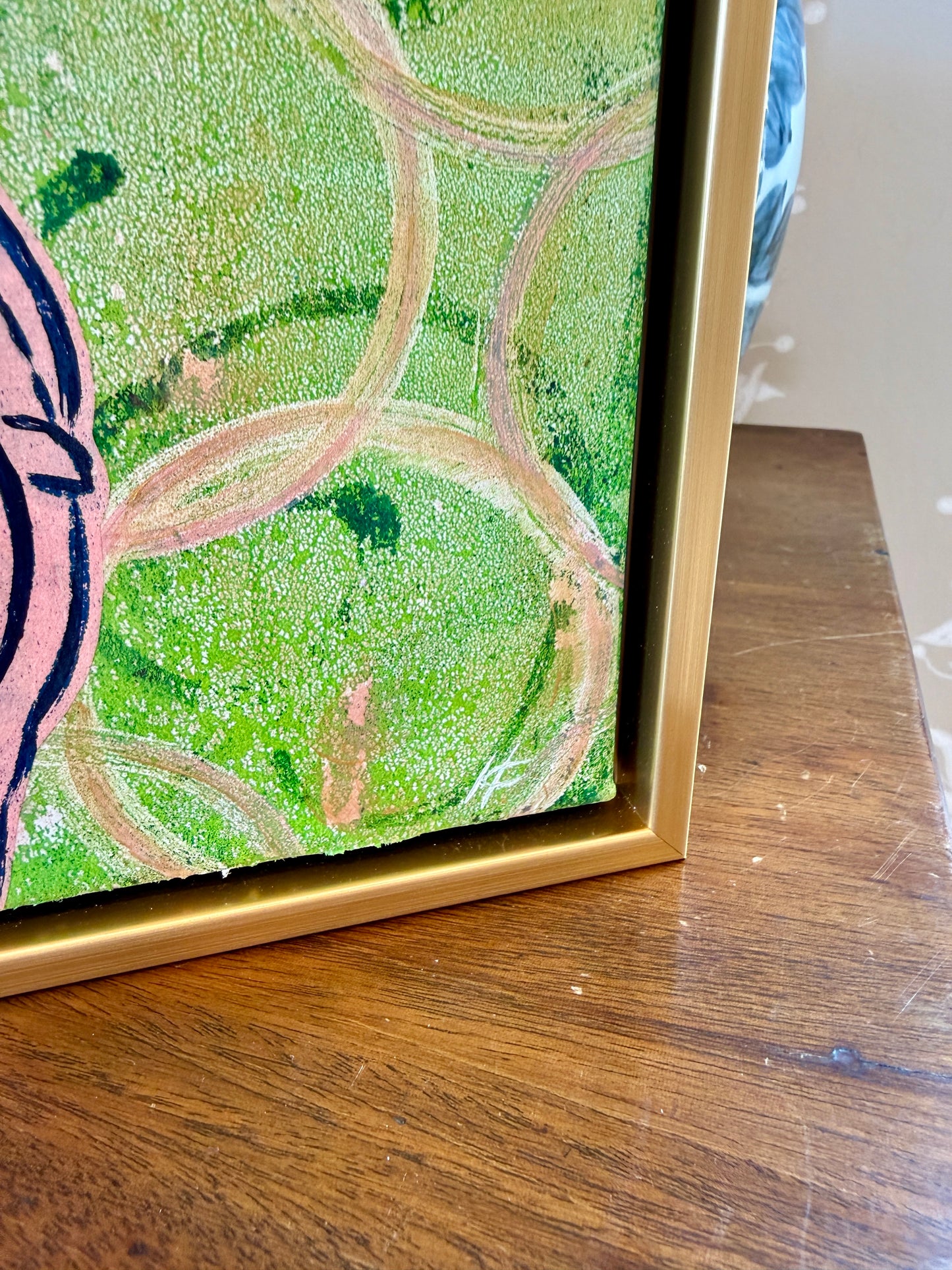 Heather Carey Neck and Neck Horse Portrait Mixed Media in Gold Floater Frame