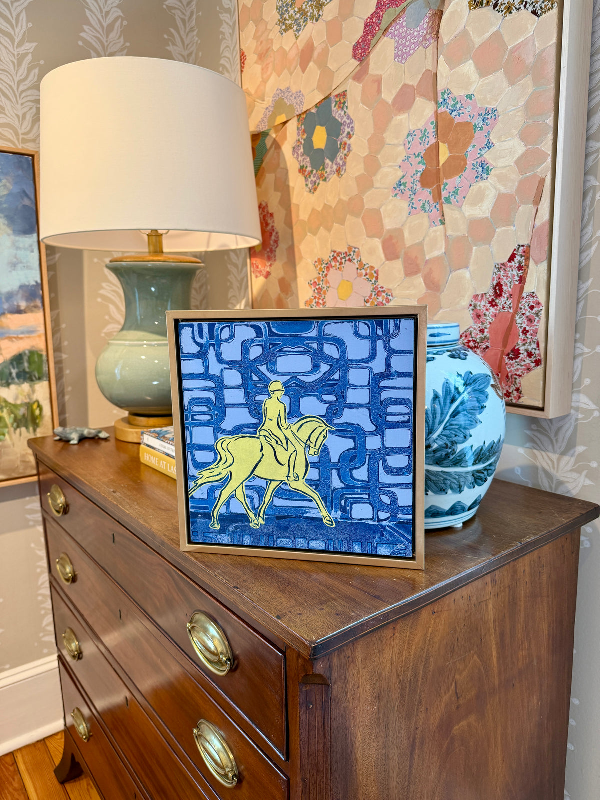 Heather Carey Center Stage Horse Portrait Mixed Media in Gold Floater Frame