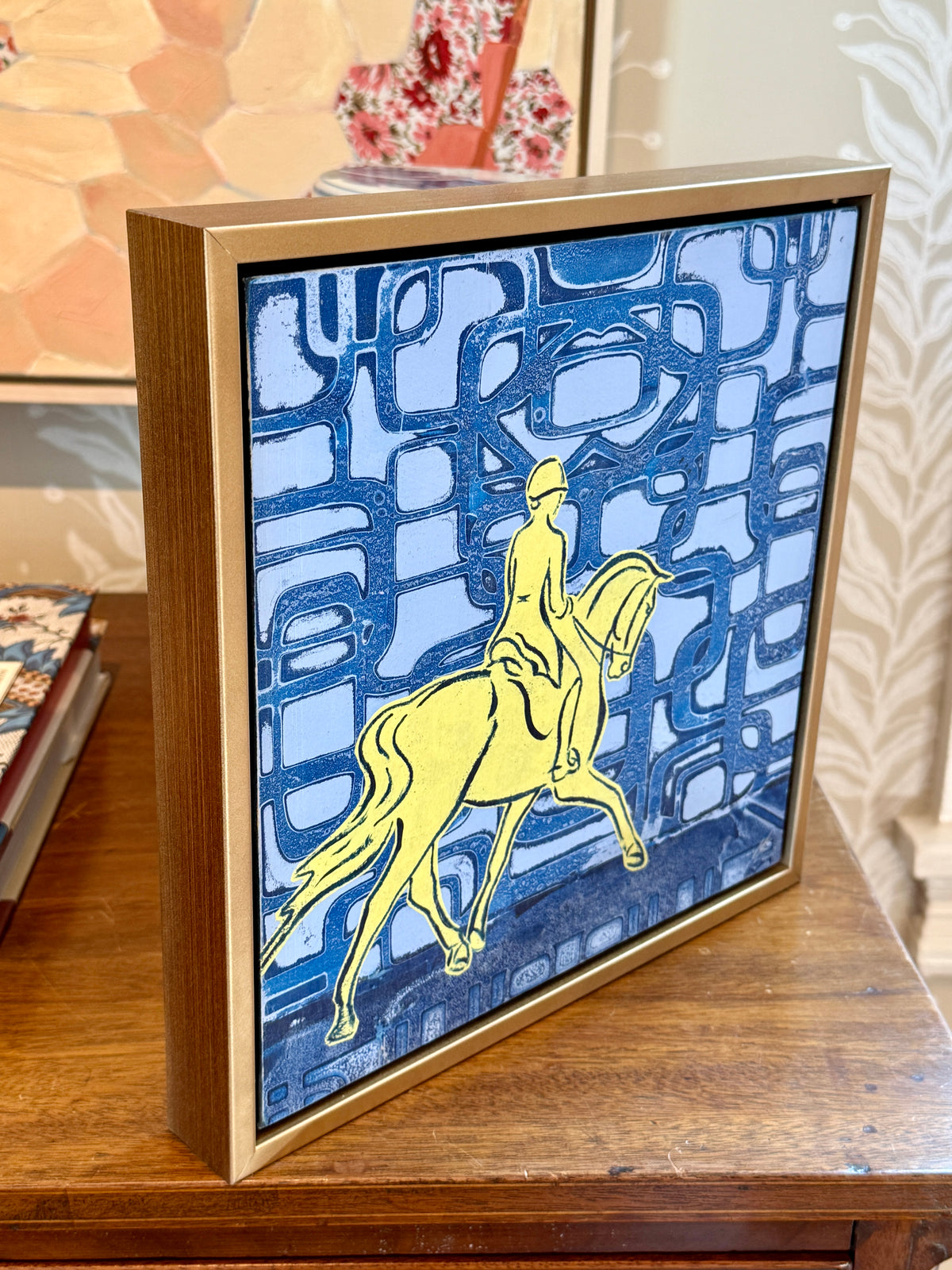 Heather Carey Center Stage Horse Portrait Mixed Media in Gold Floater Frame