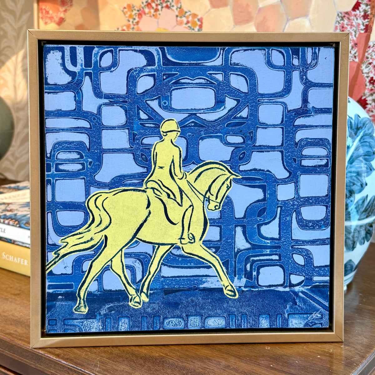 Heather Carey Center Stage Horse Portrait Mixed Media in Gold Floater Frame