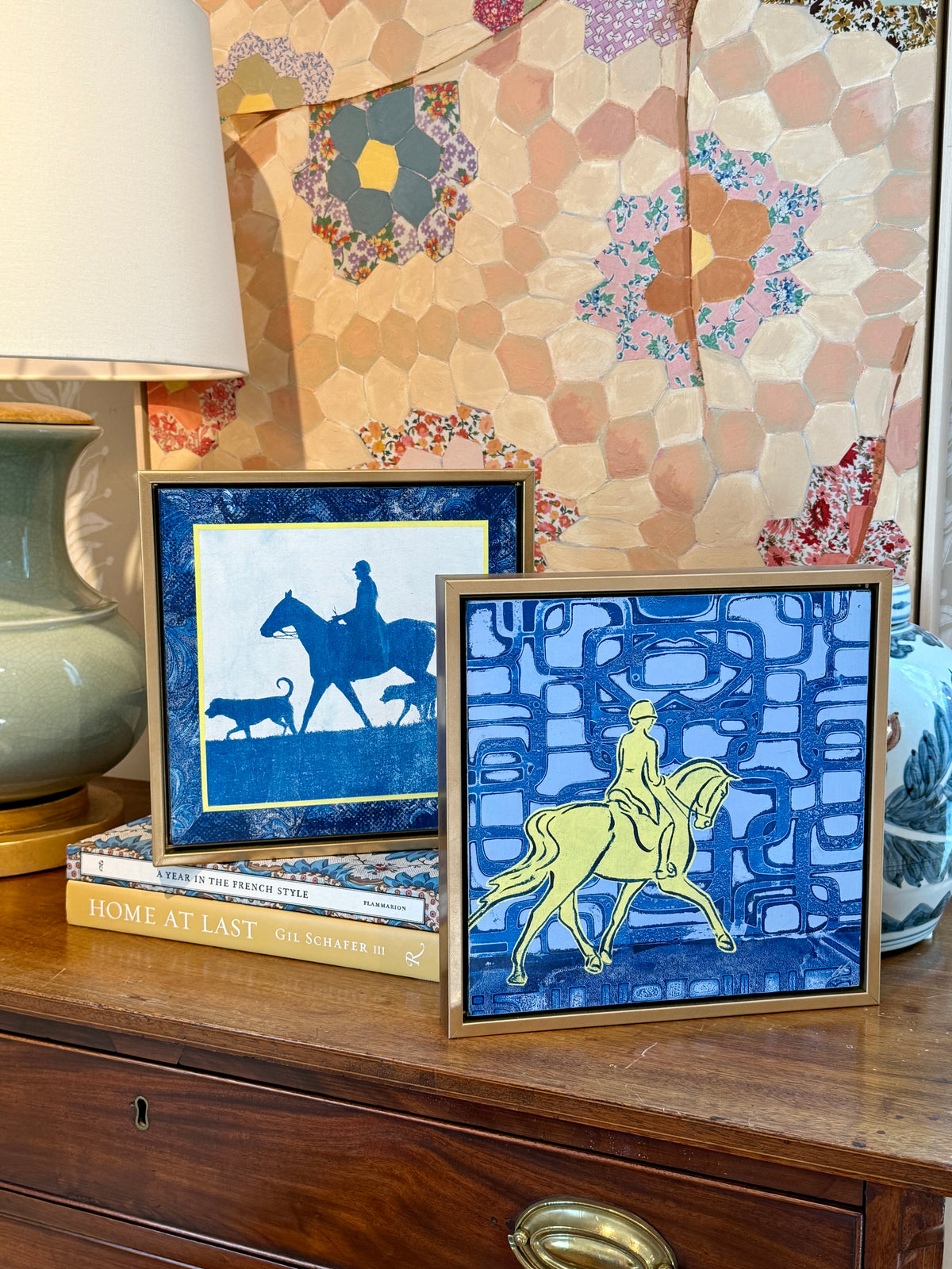 Heather Carey Center Stage Horse Portrait Mixed Media in Gold Floater Frame