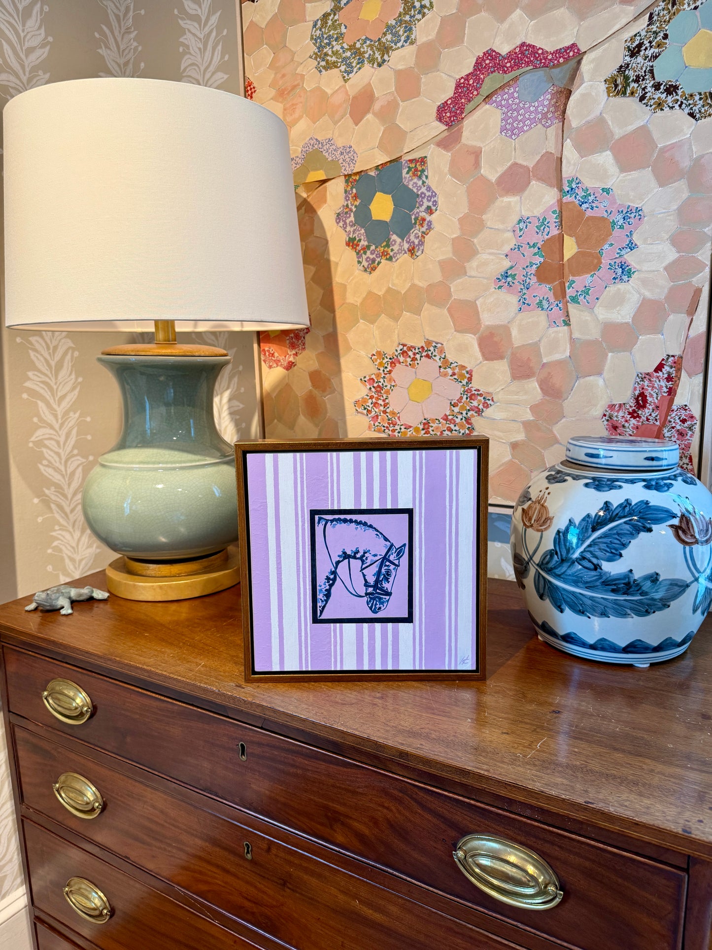 Heather Carey Properly Turned Out Horse Portrait Mixed Media in Gold Floater Frame