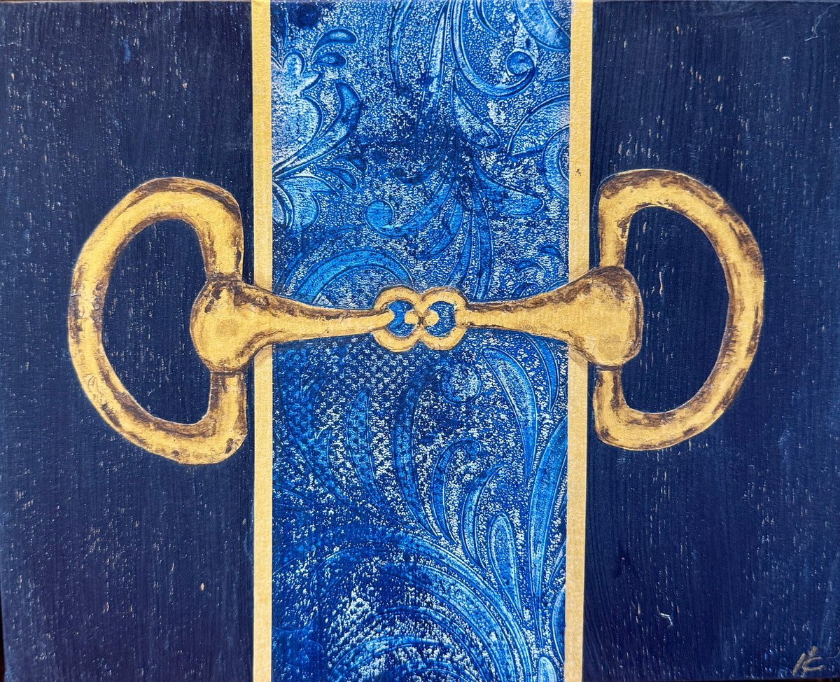 Heather Carey Golden Reins Equestrian Still Life Mixed Media in Gold Floater Frame