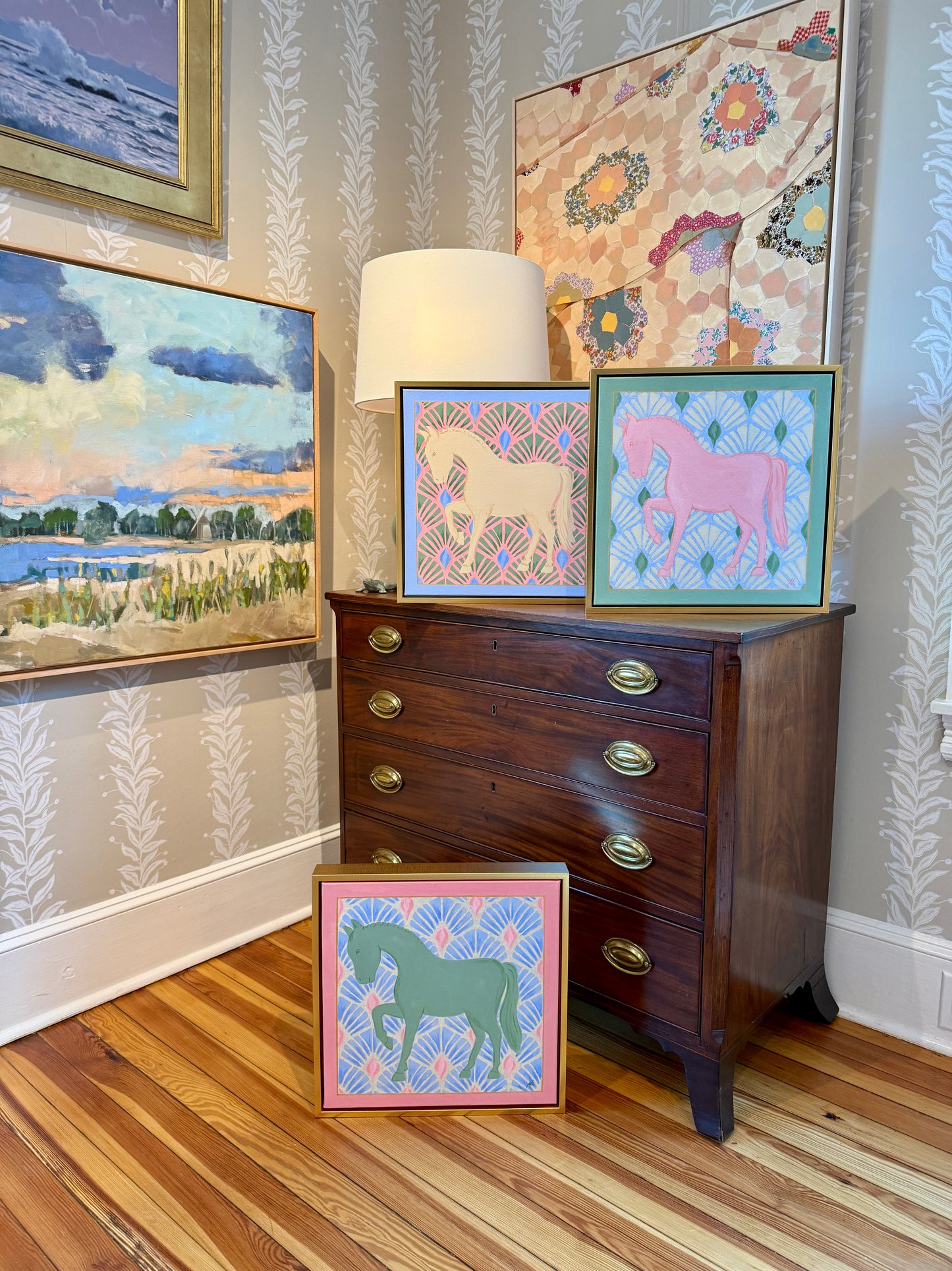 Heather Carey Sunday Best Horse Portrait Painting in Gold Floater Frame