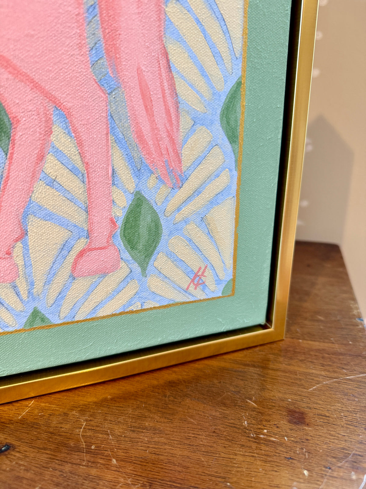 Heather Carey Pretty in Pink Horse Portrait Painting in Gold Floater Frame
