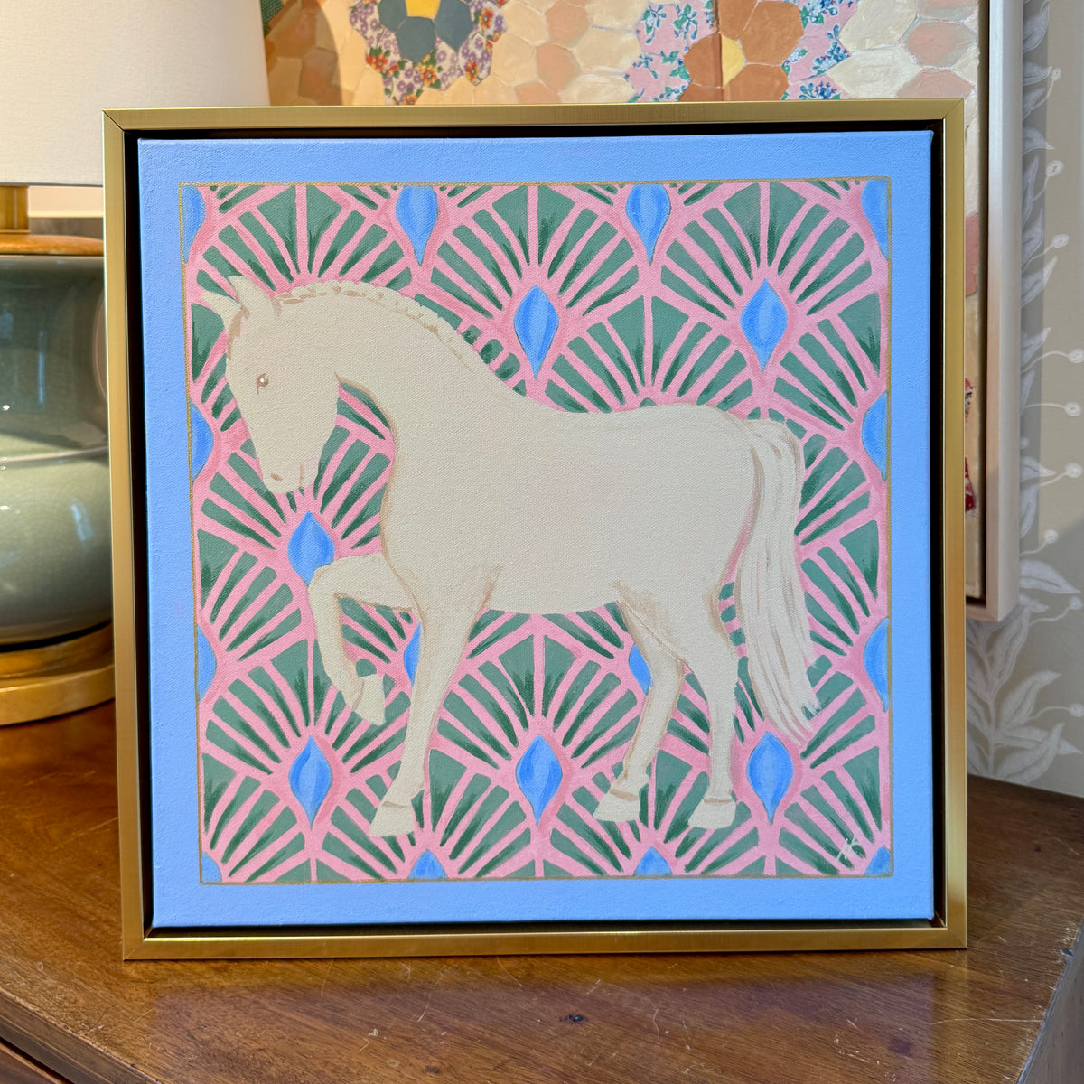 Heather Carey Sunday Best Horse Portrait Painting in Gold Floater Frame