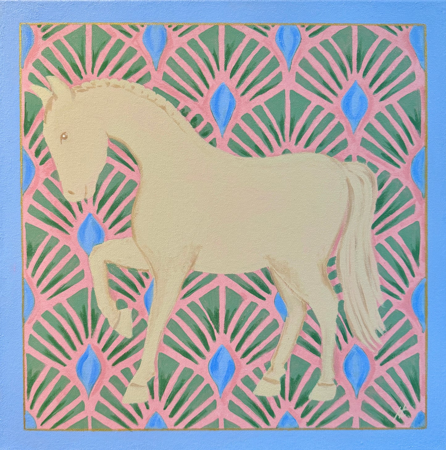 Heather Carey Sunday Best Horse Portrait Painting in Gold Floater Frame
