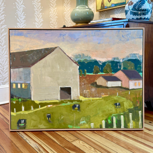 Carol Lesher Calling Landscape Oil Painting in Natural Wood Floater Frame