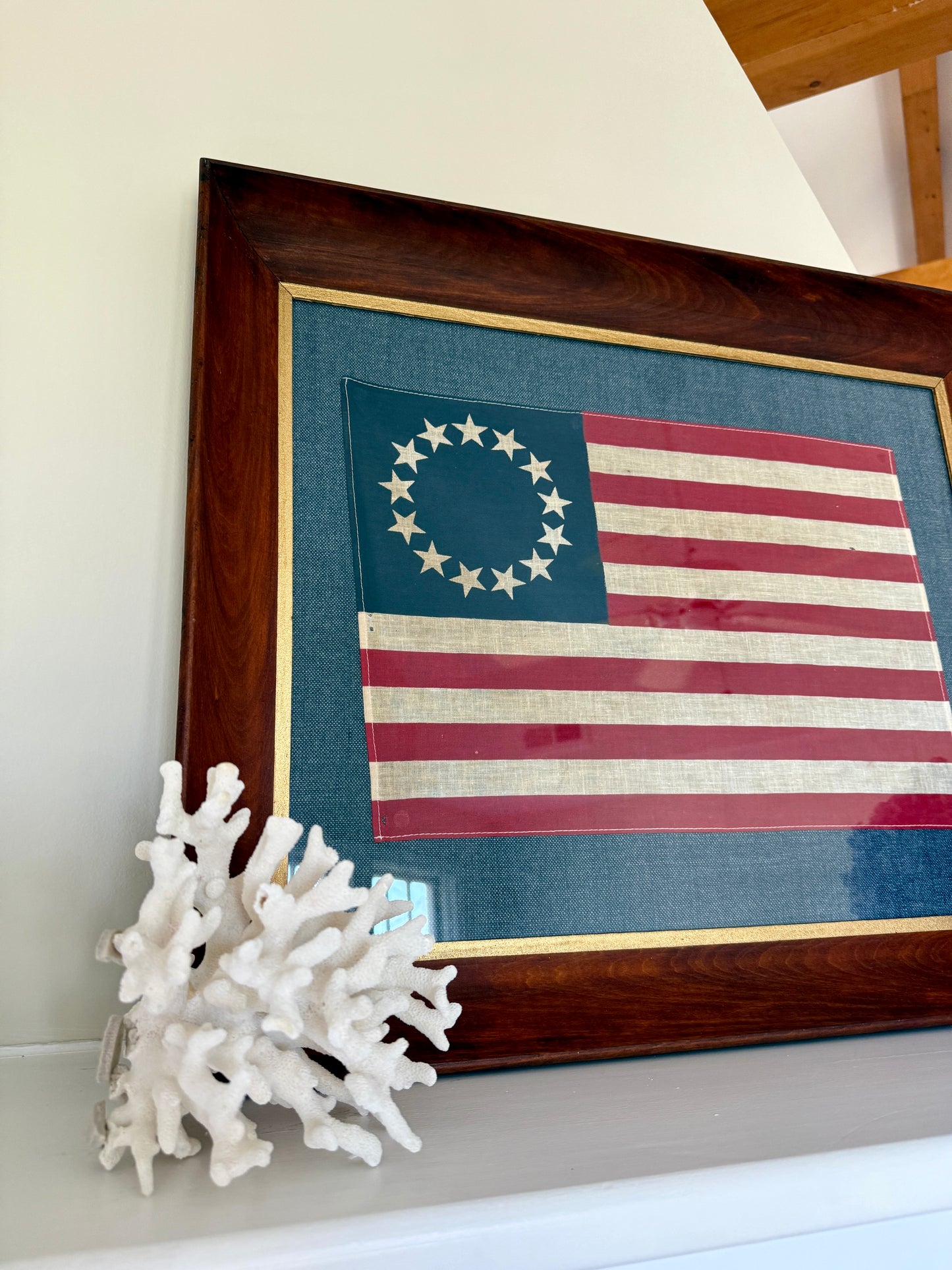 Vintage Betsy Ross 13 Star American Flag on Navy in Antique Cove Frame