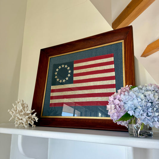 Vintage Betsy Ross 13 Star American Flag on Navy in Antique Cove Frame