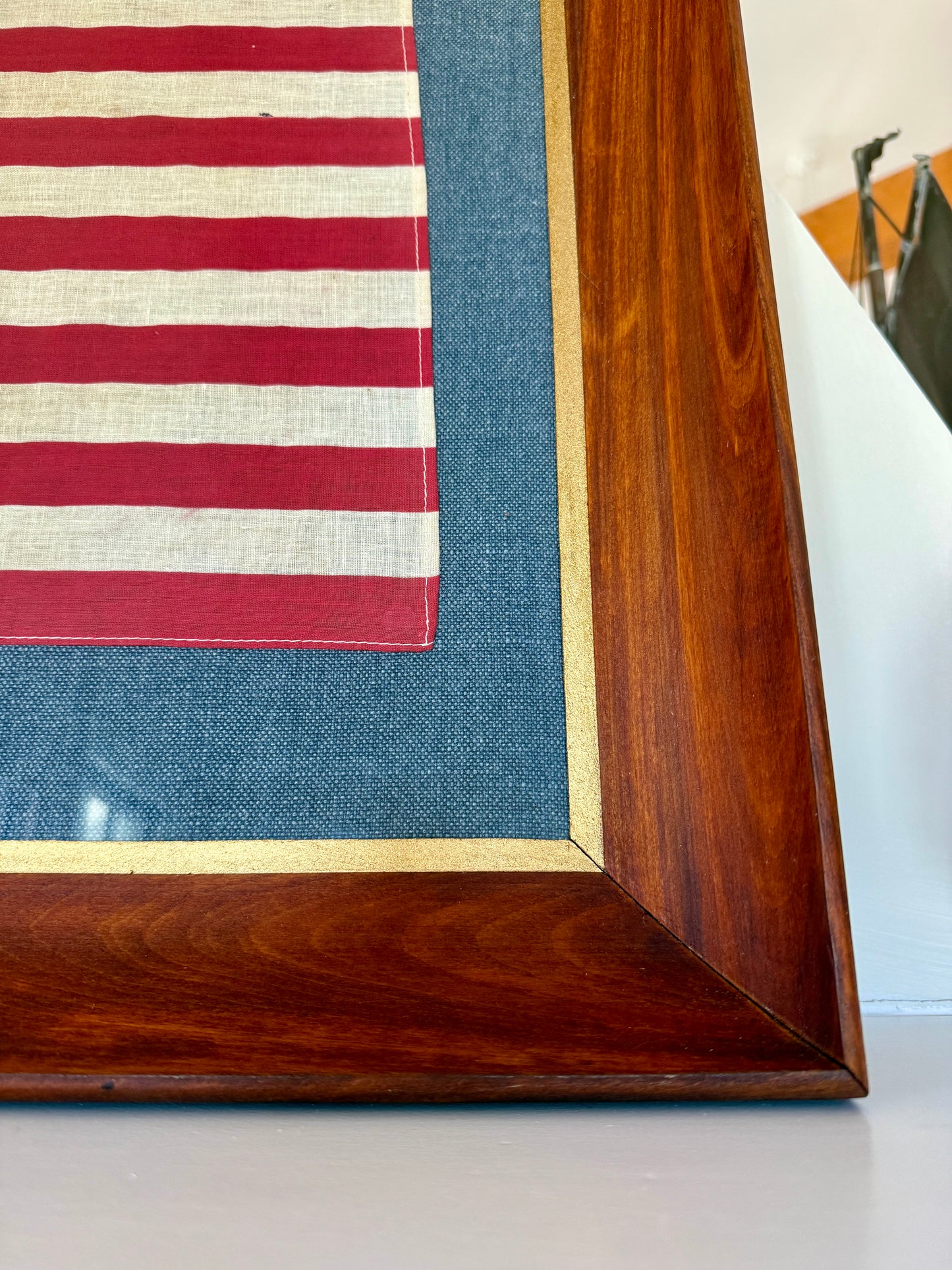 Vintage Betsy Ross 13 Star American Flag on Navy in Antique Cove Frame