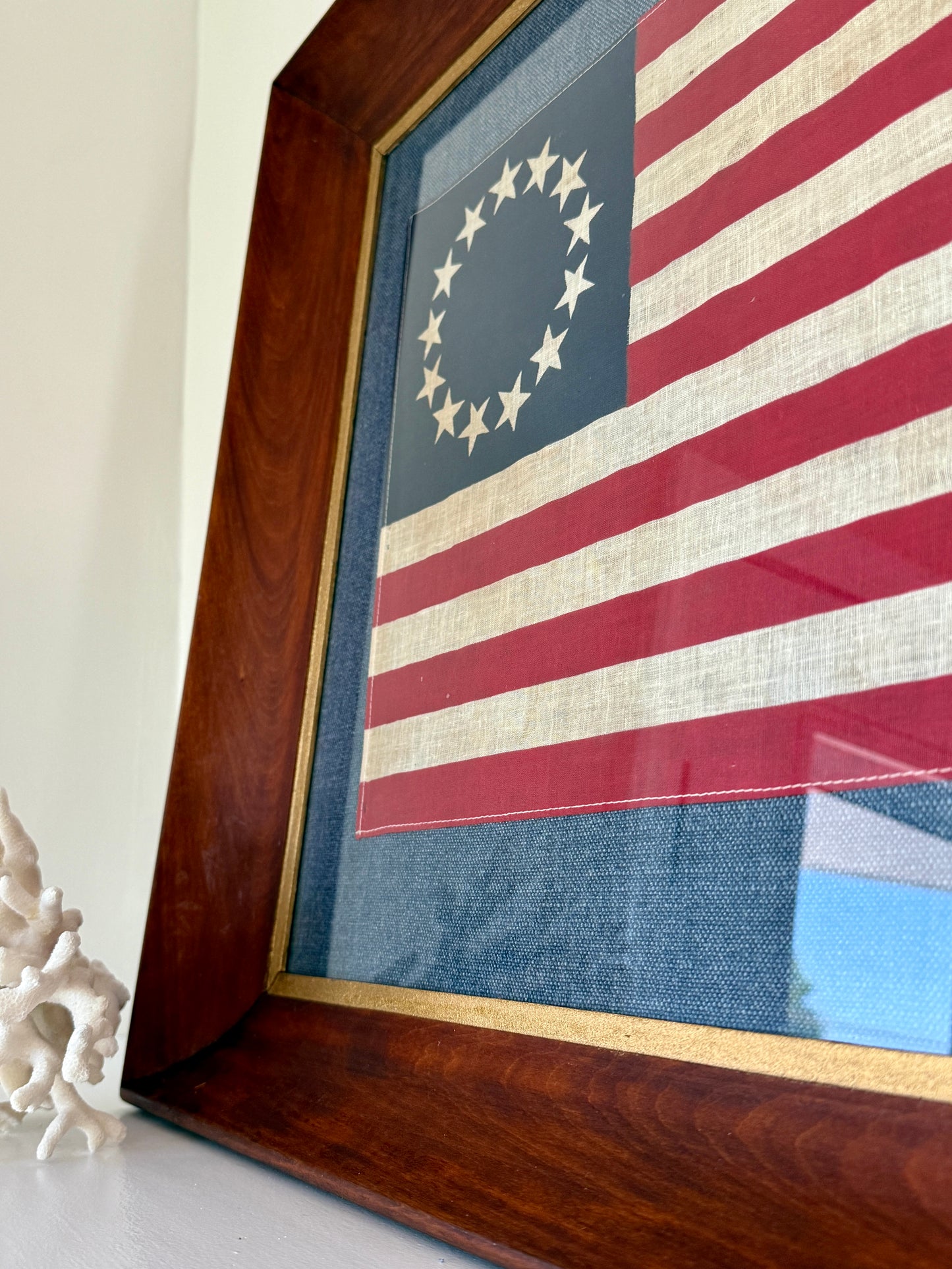 Vintage Betsy Ross 13 Star American Flag on Navy in Antique Cove Frame