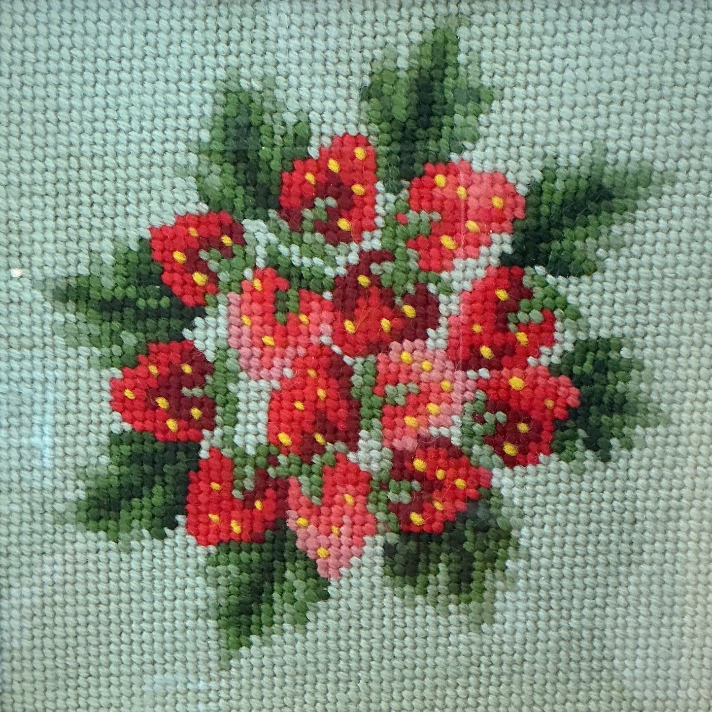 Vintage Strawberry Bunch Needlepoint in Gold Frame