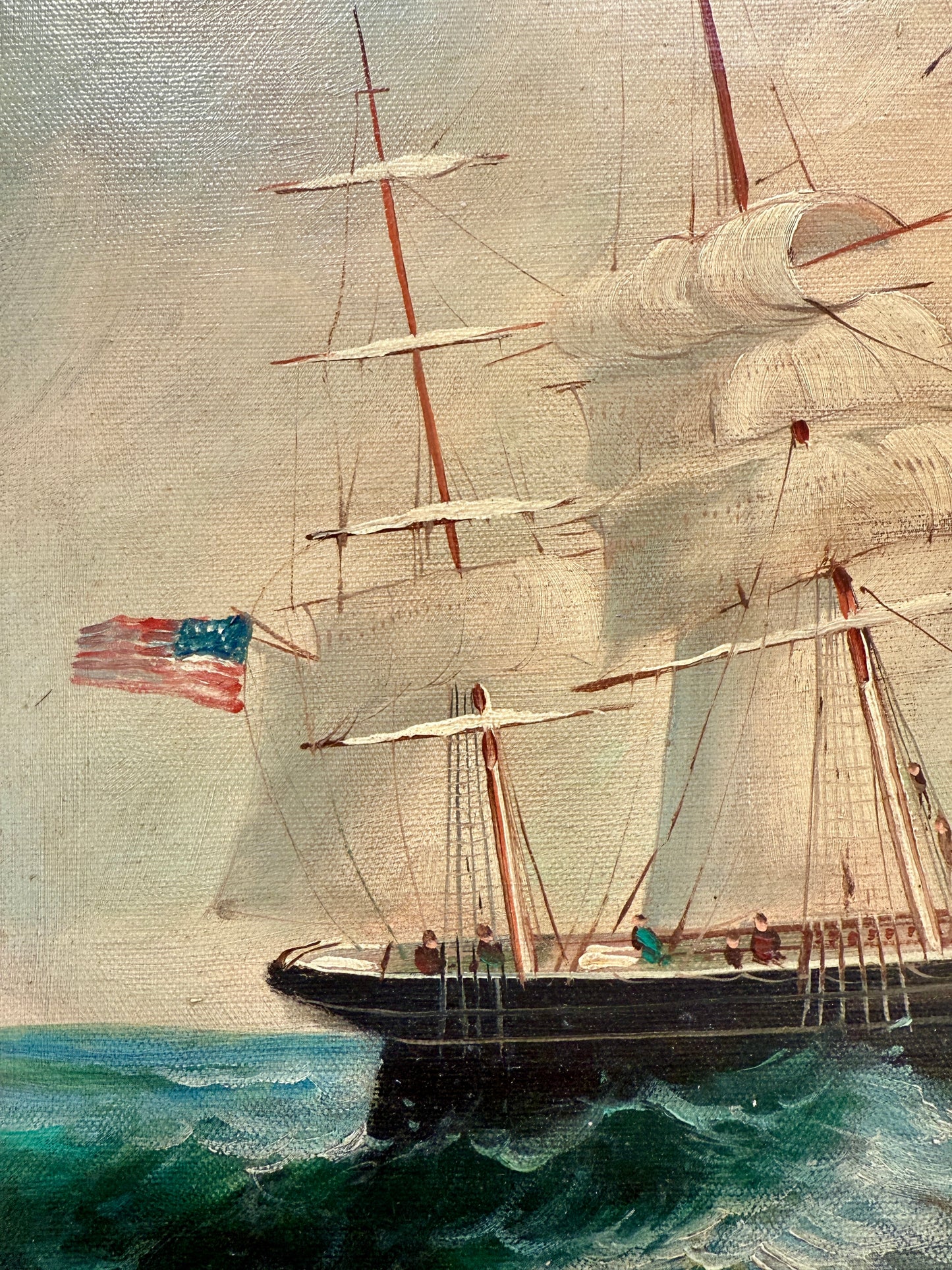 20th c. Clipper Sail Ship Portrait in Seascape Oil Painting in Gold Frame