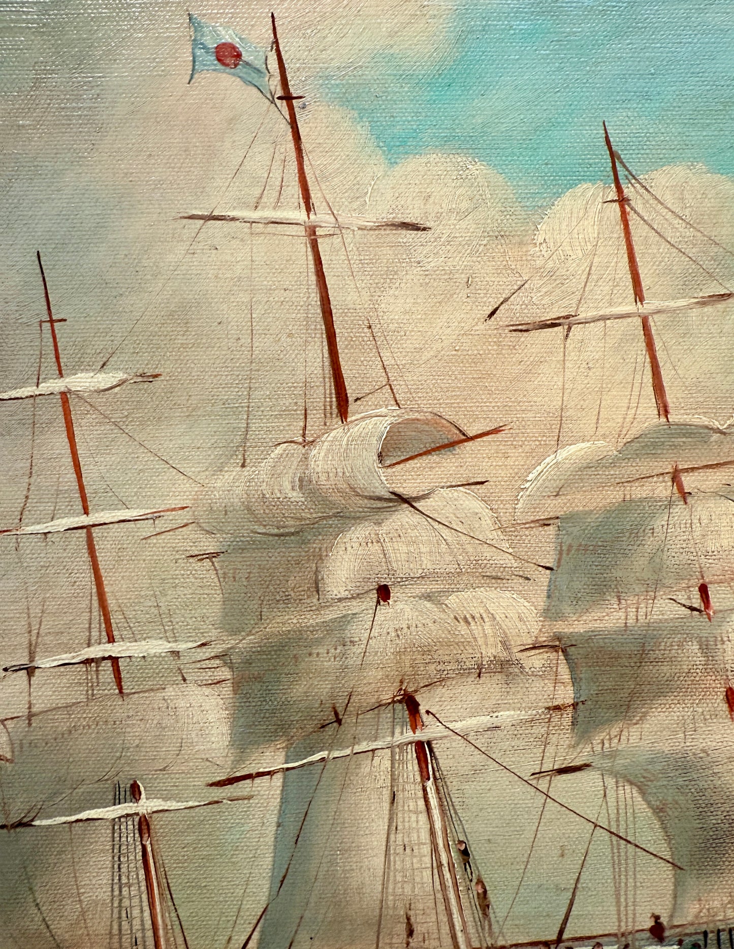 20th c. Clipper Sail Ship Portrait in Seascape Oil Painting in Gold Frame