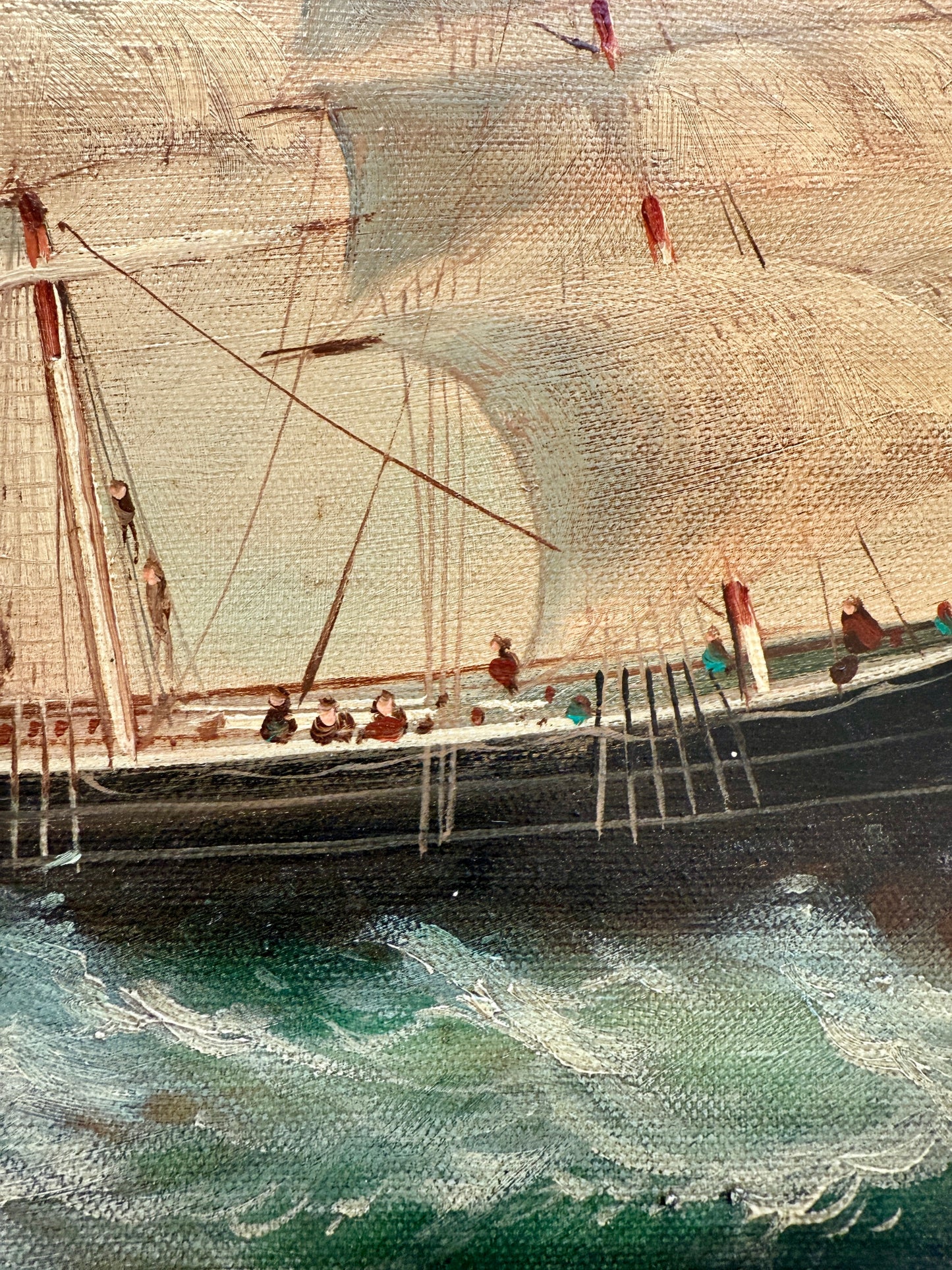 20th c. Clipper Sail Ship Portrait in Seascape Oil Painting in Gold Frame