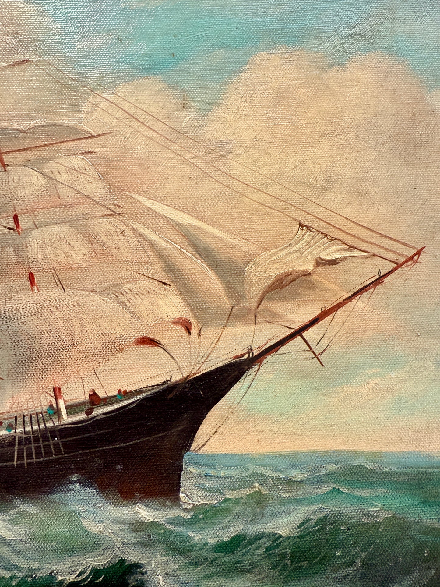 20th c. Clipper Sail Ship Portrait in Seascape Oil Painting in Gold Frame