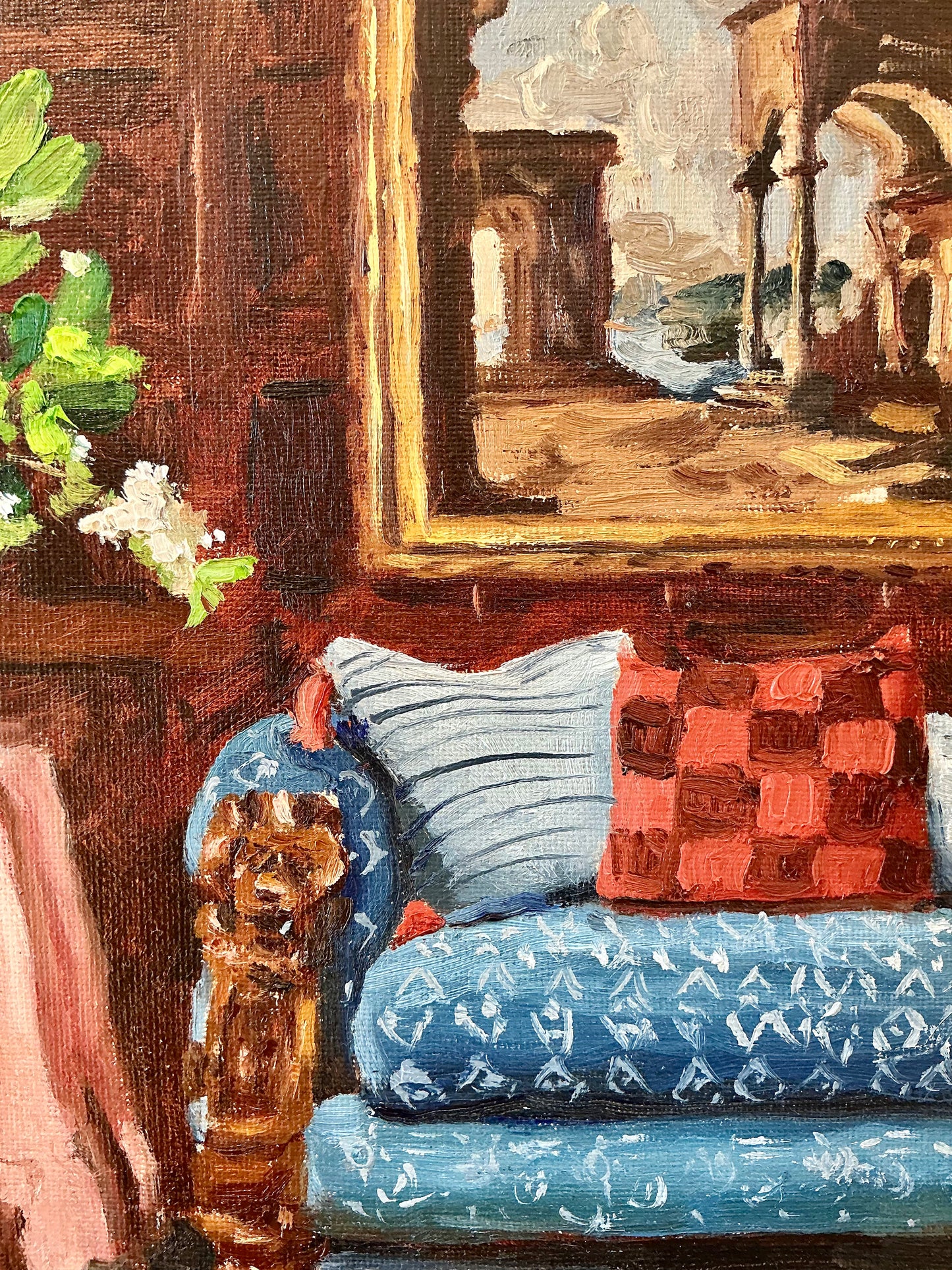 Stephanie Doucet Jacobean Manor House Oil Painting Interior in Gold Frame