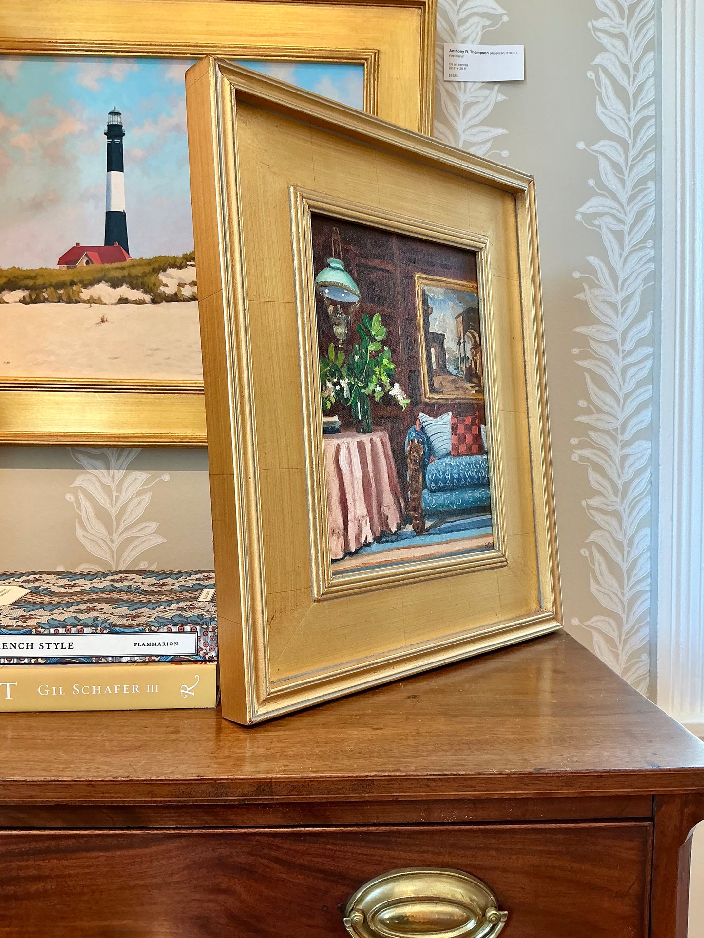 Stephanie Doucet Jacobean Manor House Oil Painting Interior in Gold Frame
