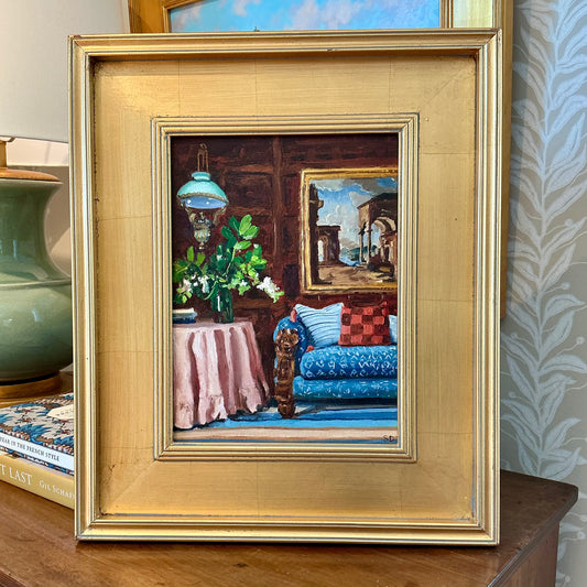 Stephanie Doucet Jacobean Manor House Oil Painting Interior in Gold Frame