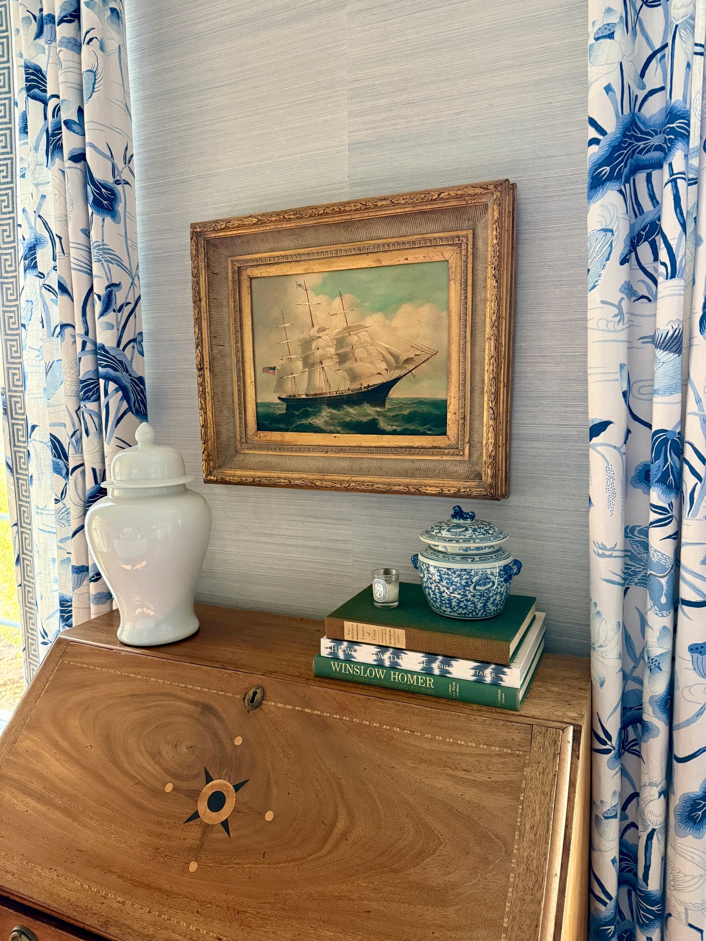 20th c. Clipper Sail Ship Portrait in Seascape Oil Painting in Gold Frame