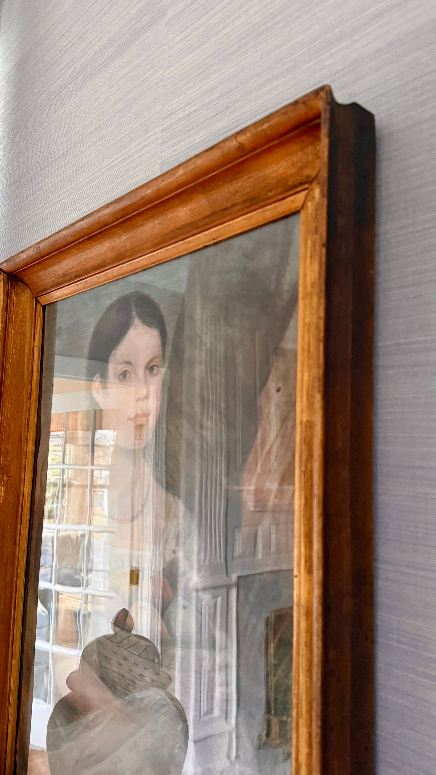 19th Century Pastel Portrait of a Young Girl Holding Fruit Basket in Antique Gold Frame