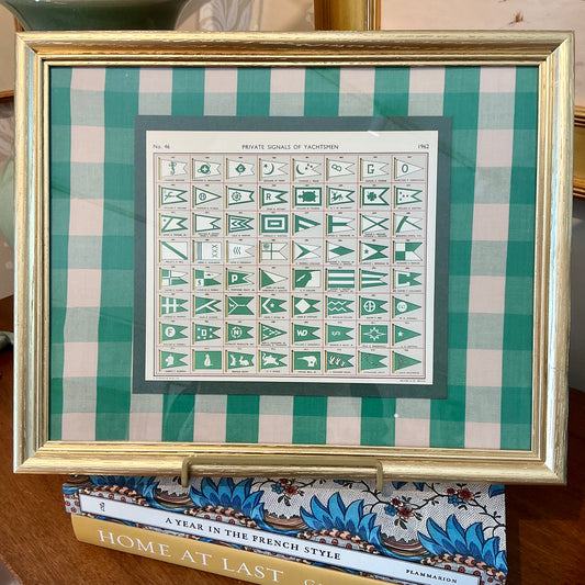 1962 Private Signals of Yachtsmen Flags on Green Silk Gingham Matting in Gold Frame