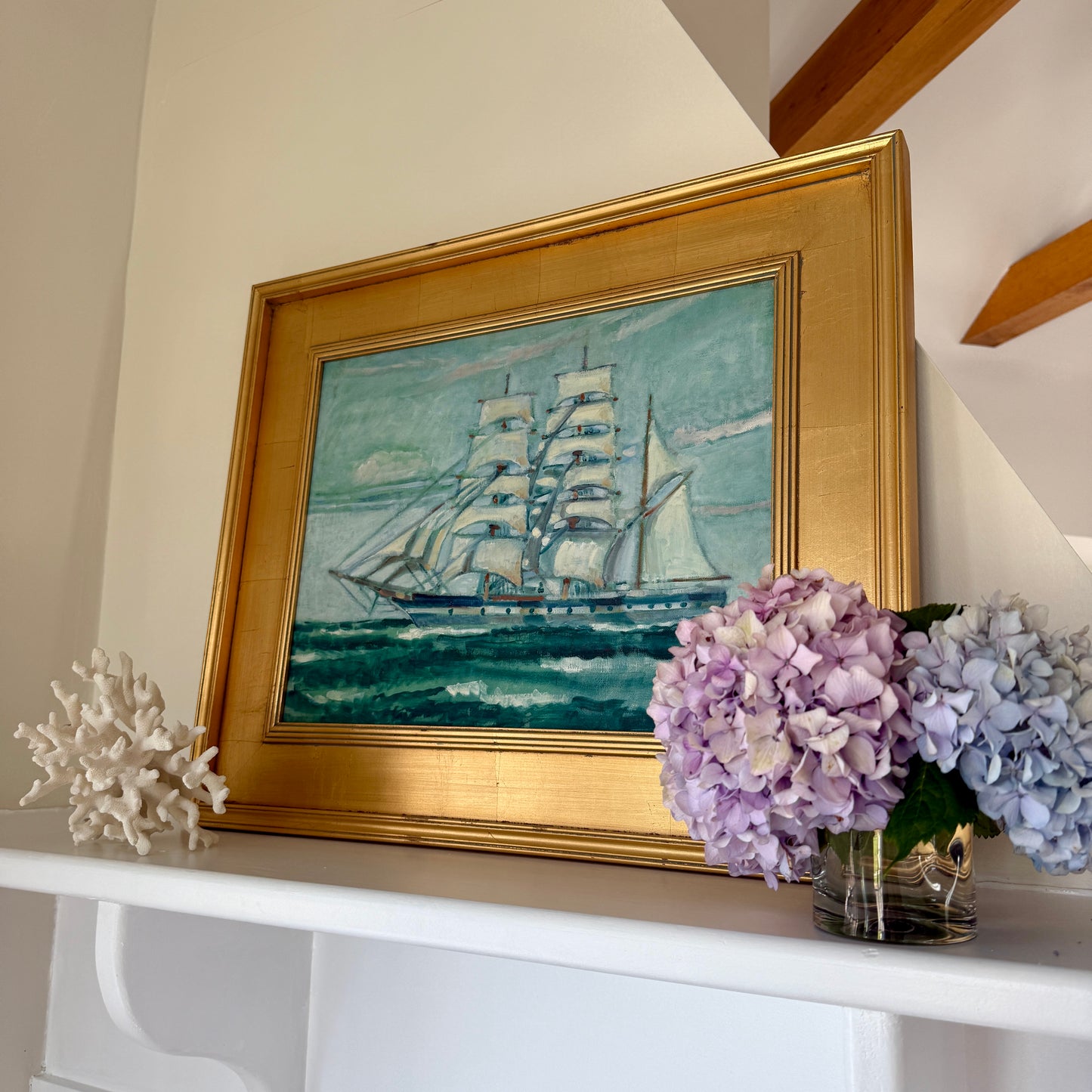Ruth Wilcox American Clipper Ship Portrait #2 Oil Painting in Gold Frame