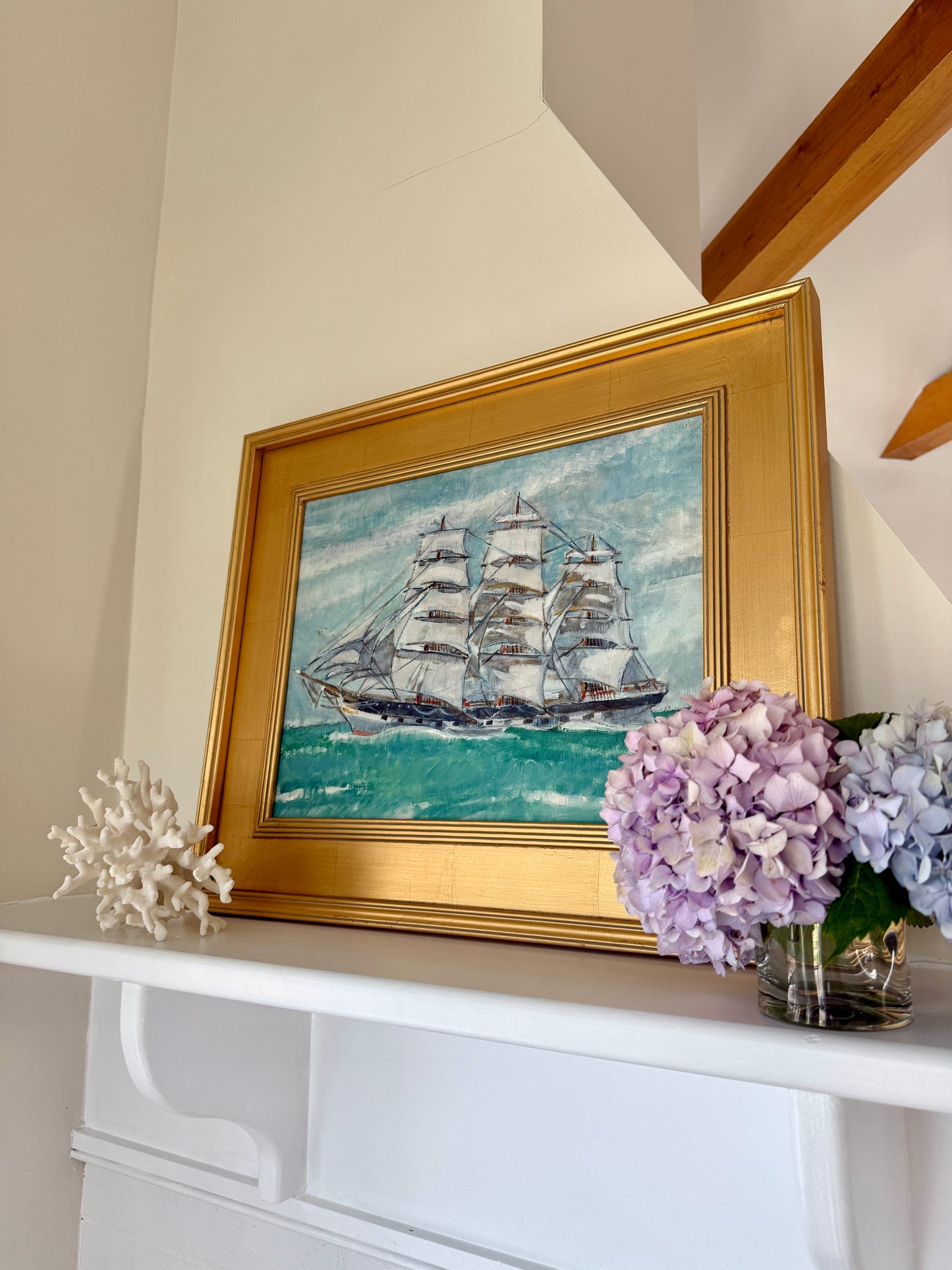 Ruth Wilcox American Clipper Ship Portrait #1 Oil Painting in Gold Frame