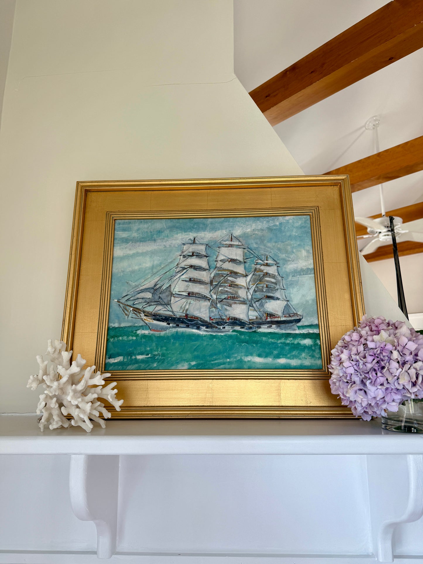 Ruth Wilcox American Clipper Ship Portrait #1 Oil Painting in Gold Frame