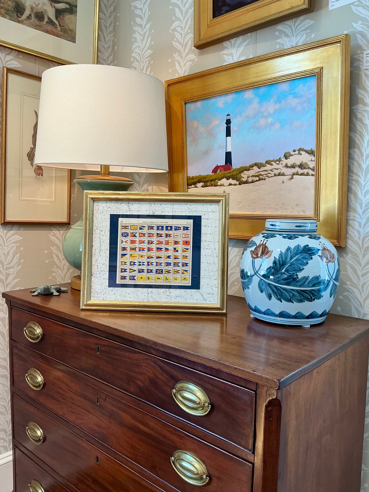 1962 Private Signals of Yachtsmen Flags on Nautical Map in Gold Frame