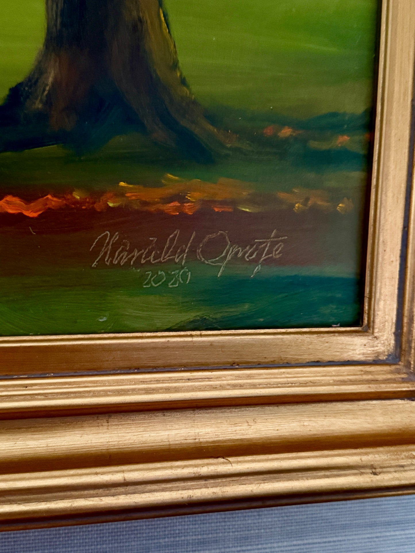 Harald Grote Pennsylvania Fall Landscape Mother and Child at Curtis Arboretum Painting in Gold Frame