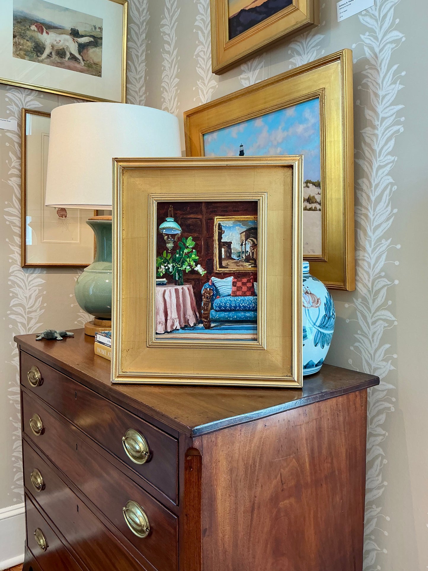 Stephanie Doucet Jacobean Manor House Oil Painting Interior in Gold Fr ...