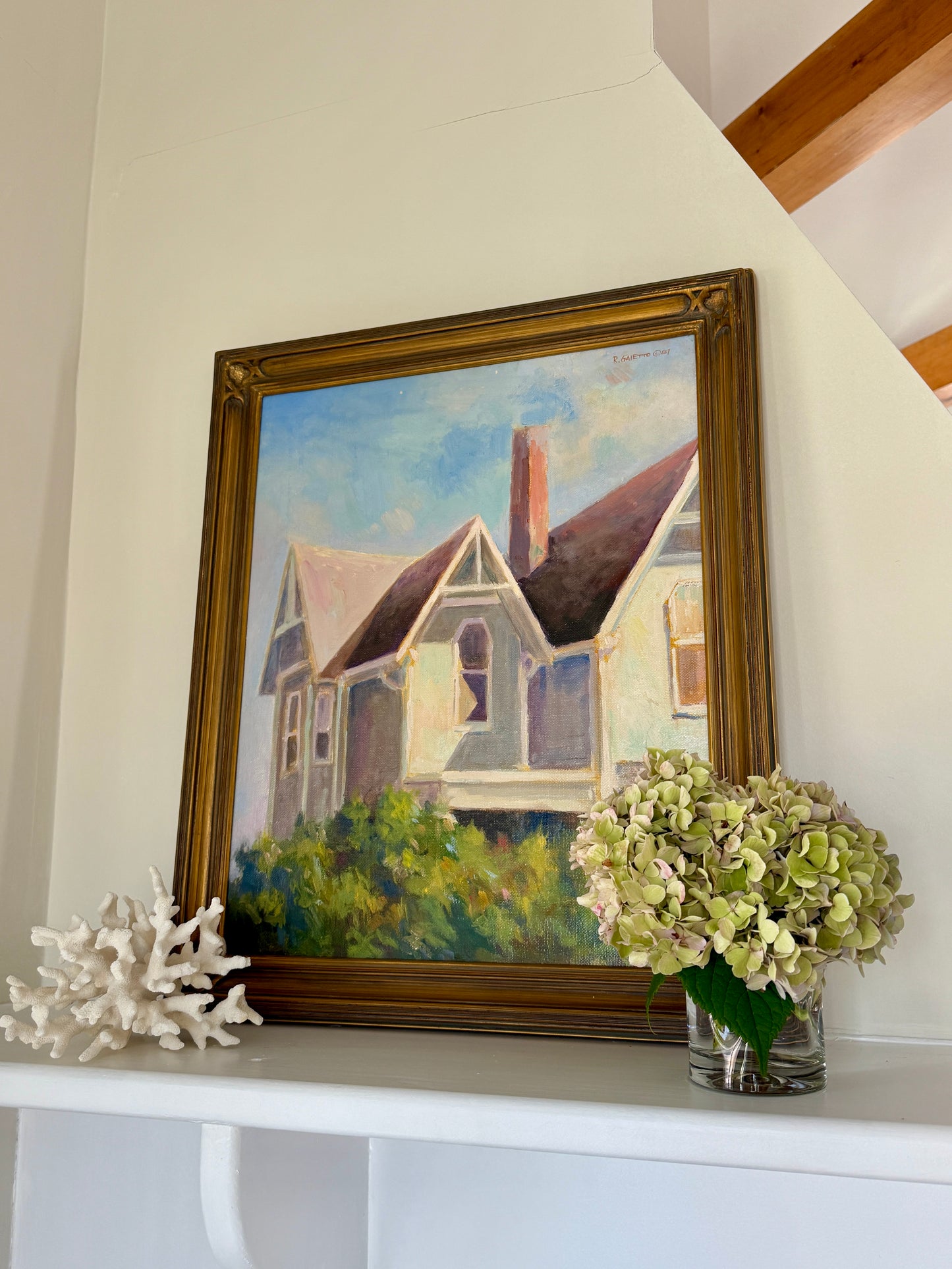 Remo Ray Gaietto Gloucester Rockport MA New England House Portrait in Gold Frame
